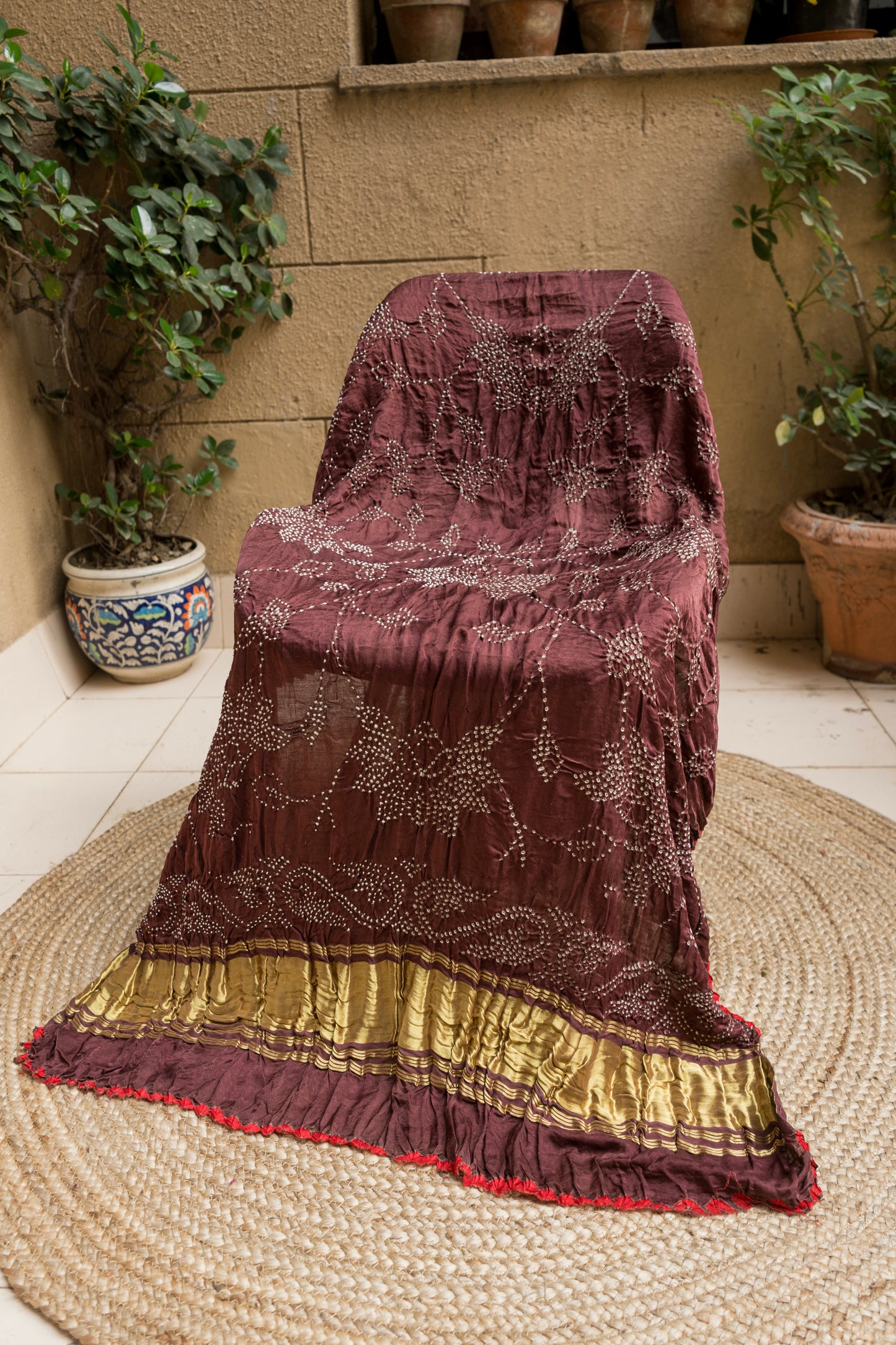 Gajji Rai Dana Dark Brown Bandhej Dupatta