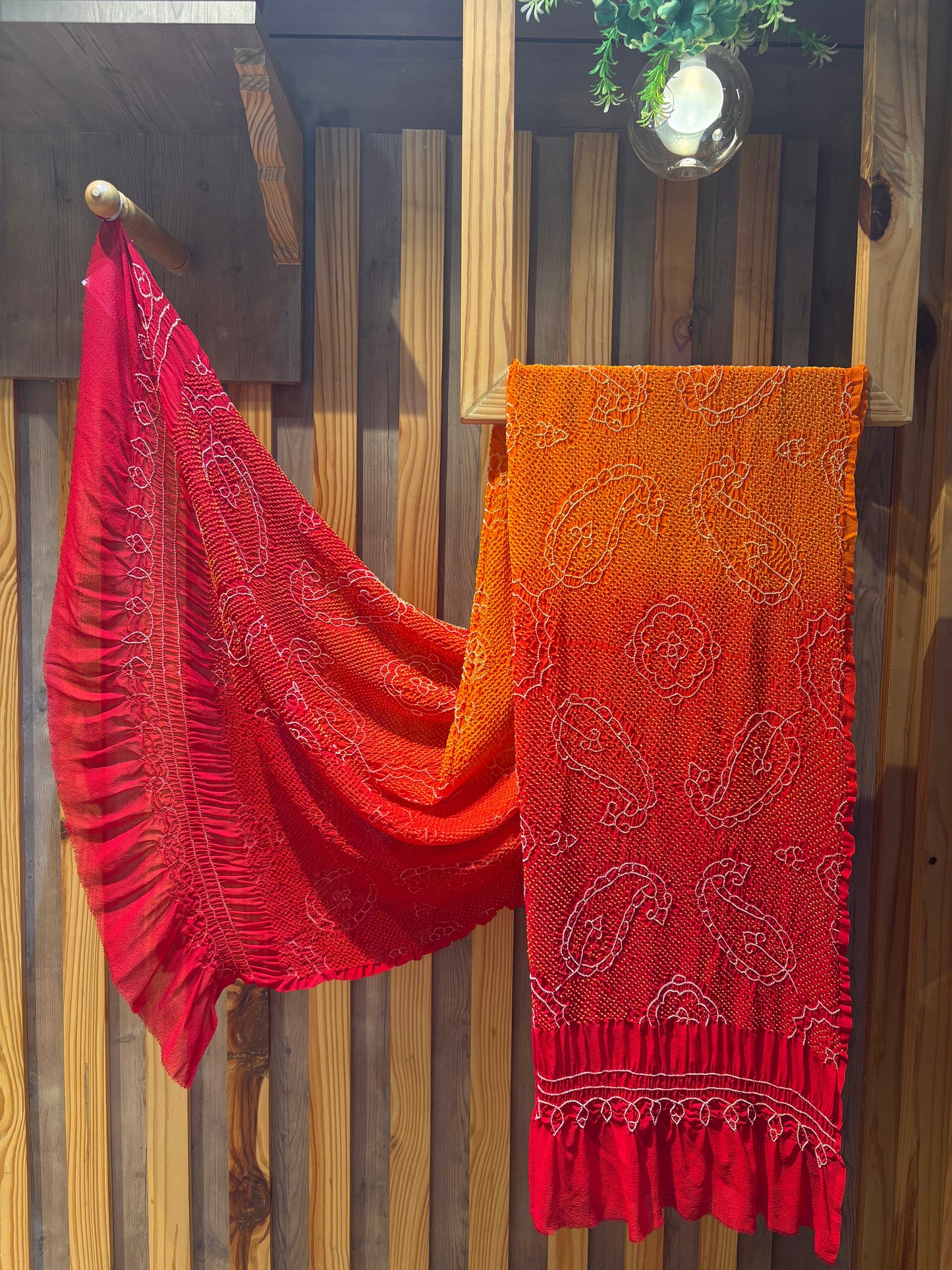 Georgette Paisley Rai Dana Red-Orange Bandhej Dupatta