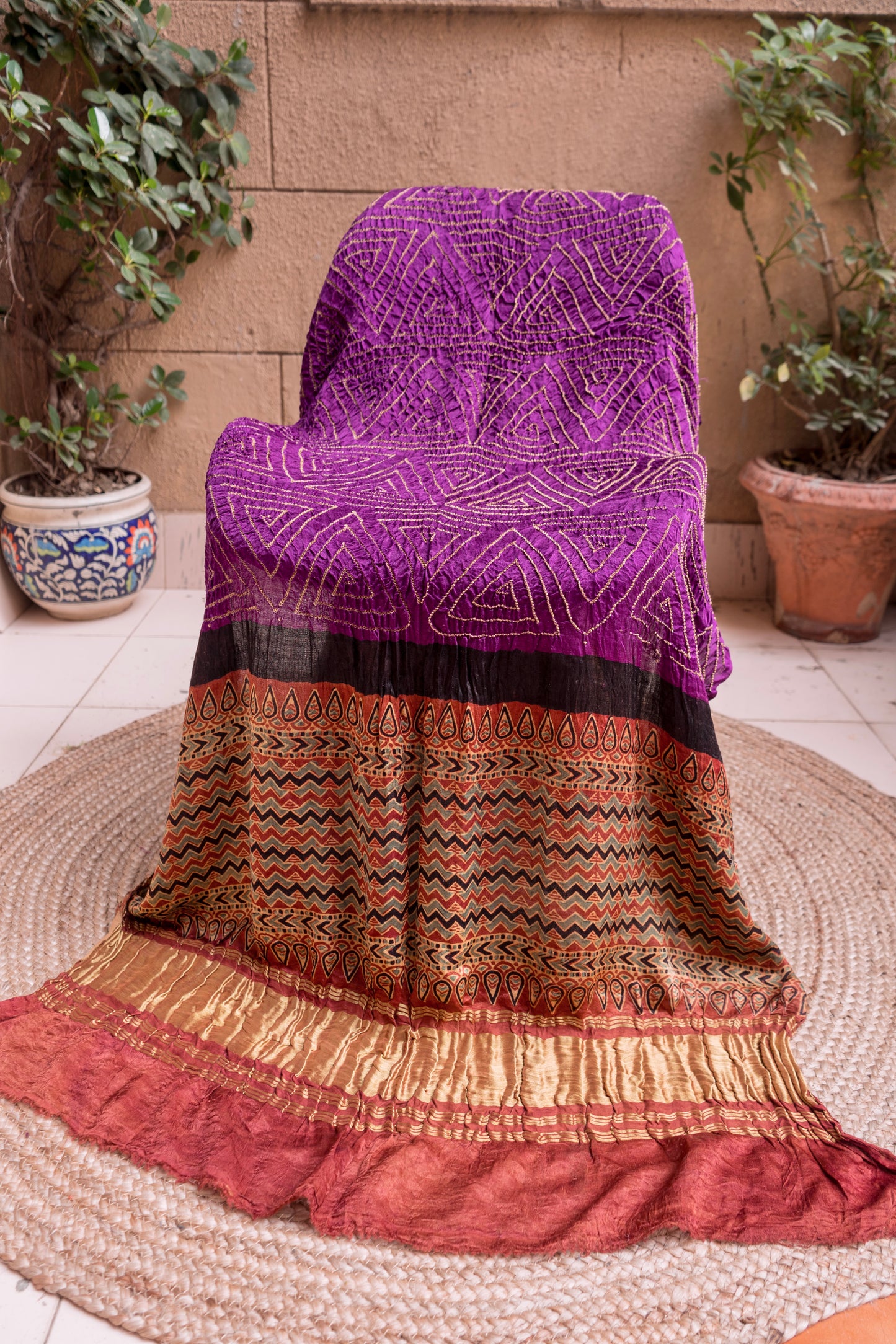 Gajji Ajrakh Bandhani Purple Dupatta