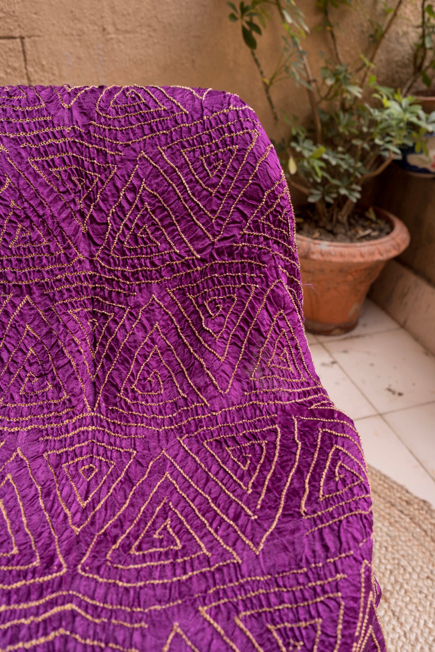 Gajji Ajrakh Bandhani Purple Dupatta