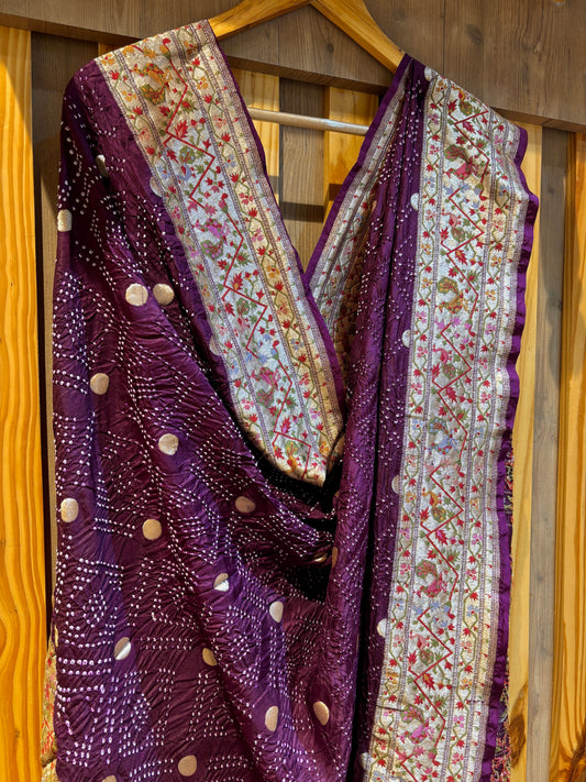 Katan Paithani Purple Meenakari Bandhani Dupatta