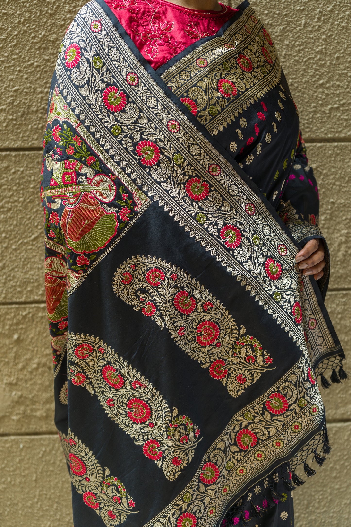 Katan Kadhua Meenakari (Black) Saree