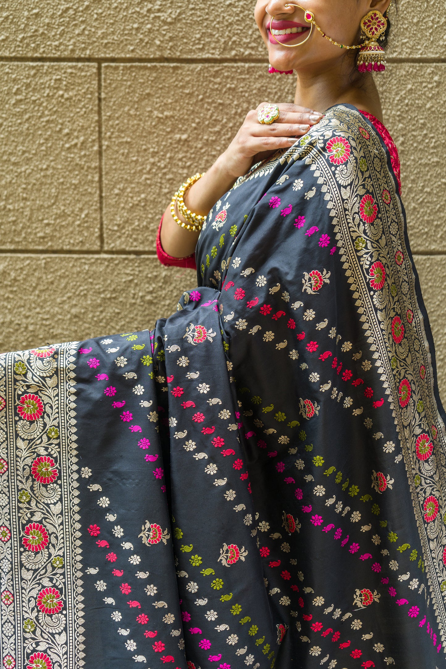 Katan Kadhua Meenakari (Black) Saree