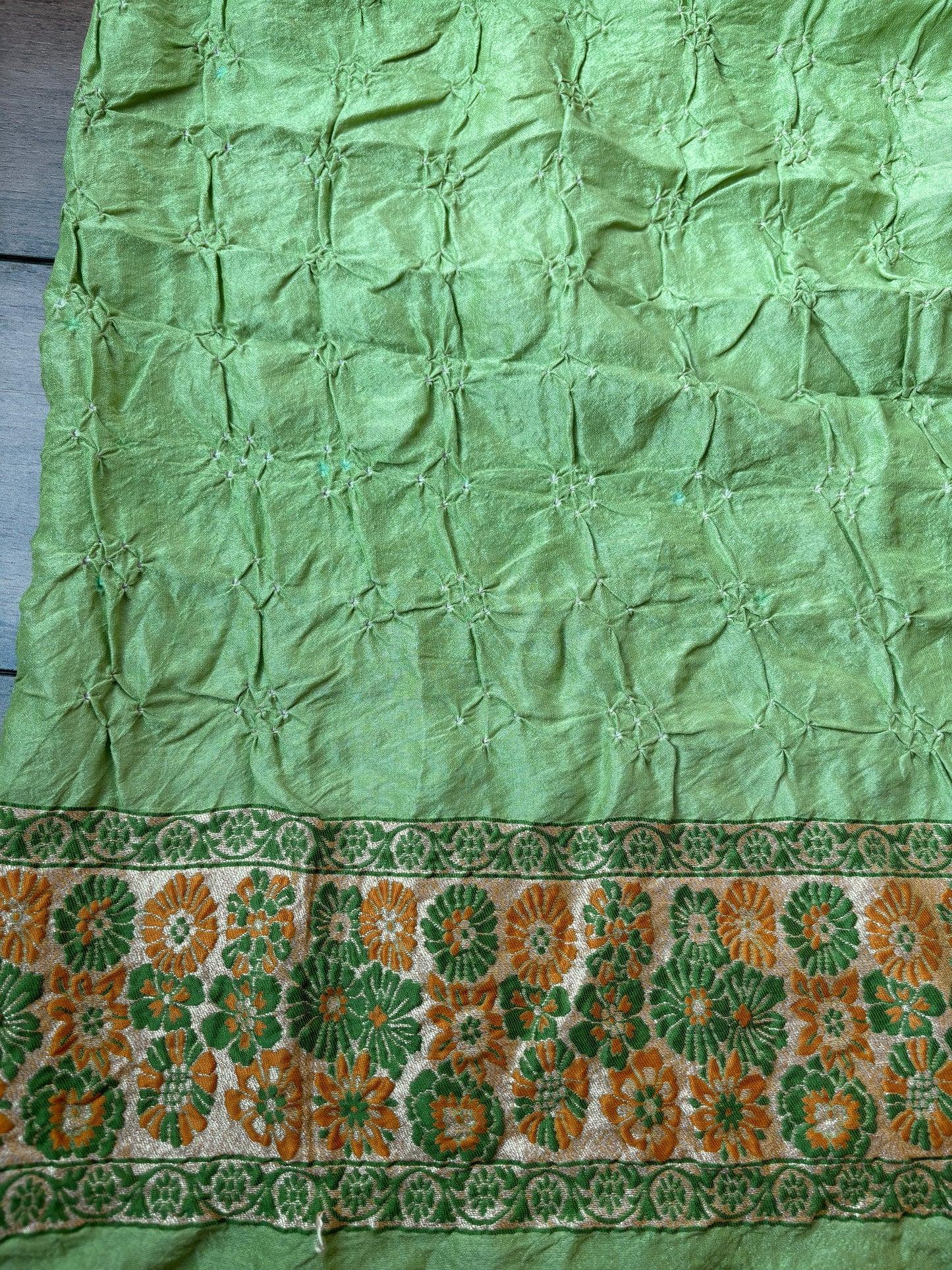 Tusser Paithani Rai Dana Bandhej (Green - Yellow) Saree