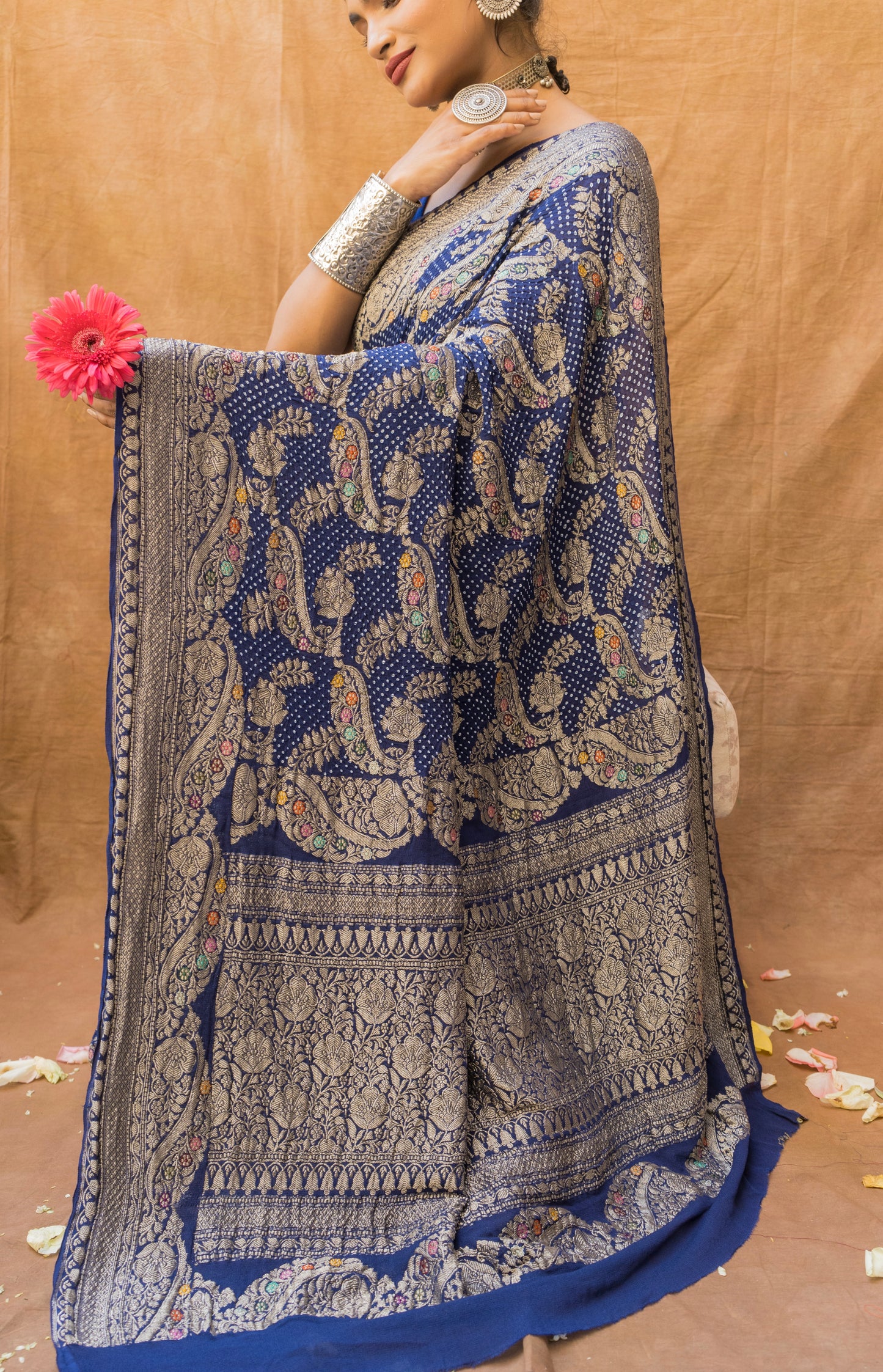 Kadhua Rai Dana Meenakari Royal Blue Bandhej Saree