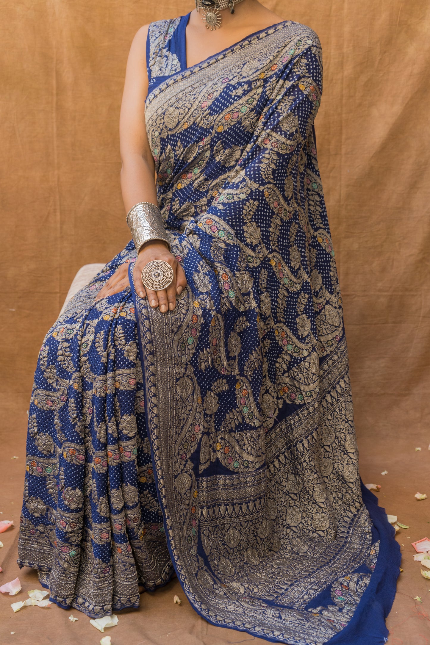 Kadhua Rai Dana Meenakari Royal Blue Bandhej Saree