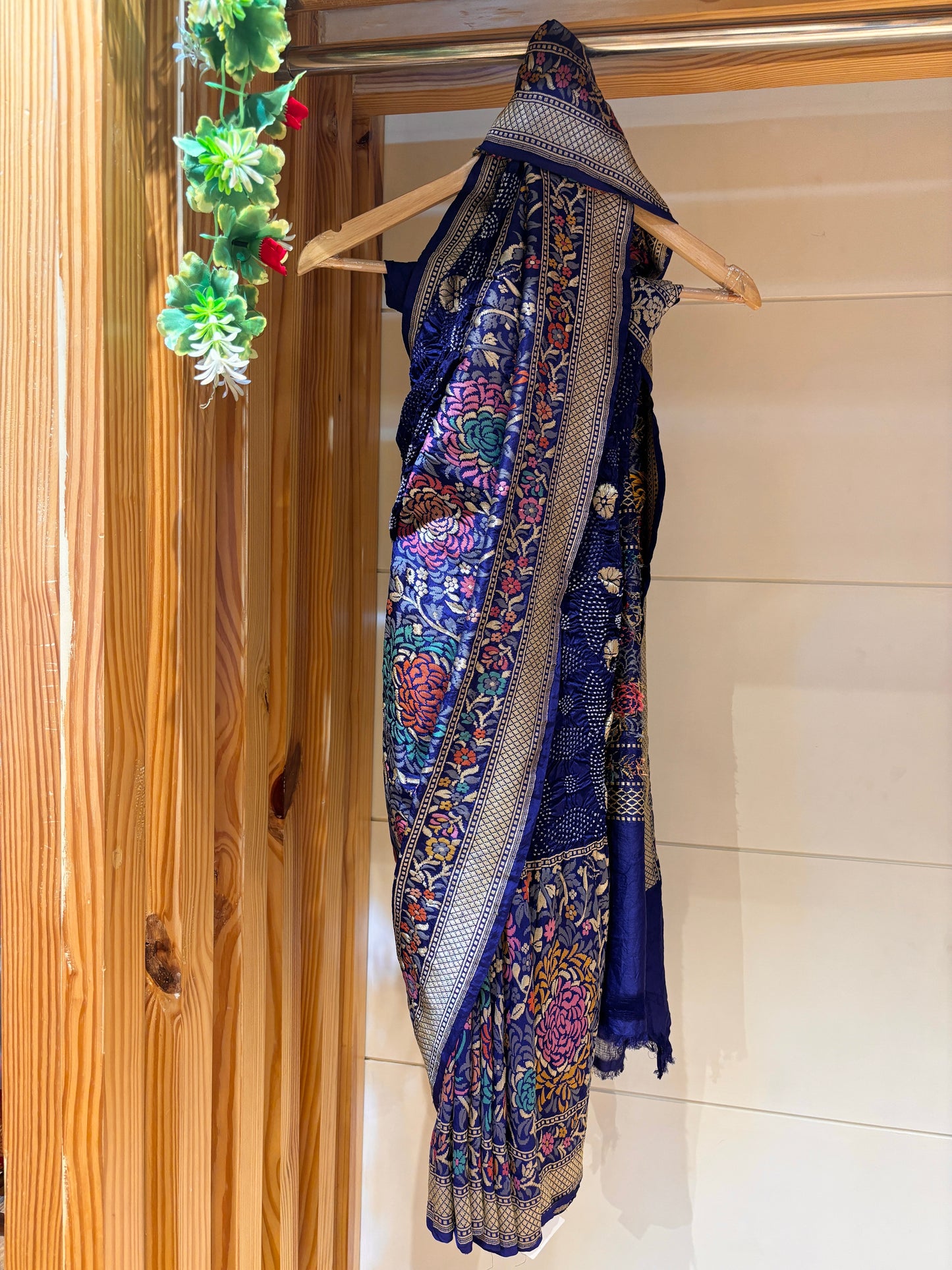 Blue Booti Meenakari Skirt Border Bandhej Saree