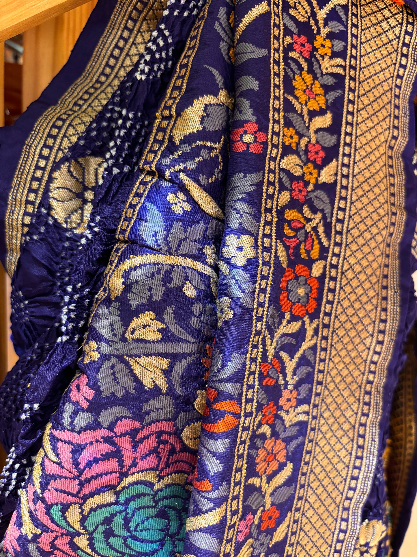 Blue Booti Meenakari Skirt Border Bandhej Saree