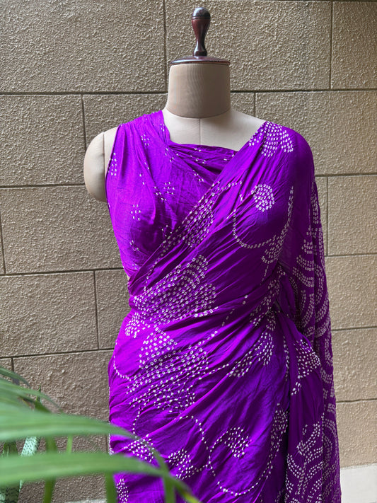 Purple Rai Dana Gajji Bandhej Saree