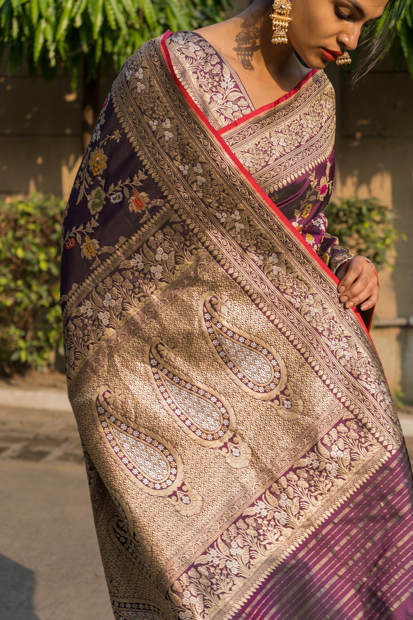 Purple Kadhua Jangla Katan Tissue Saree