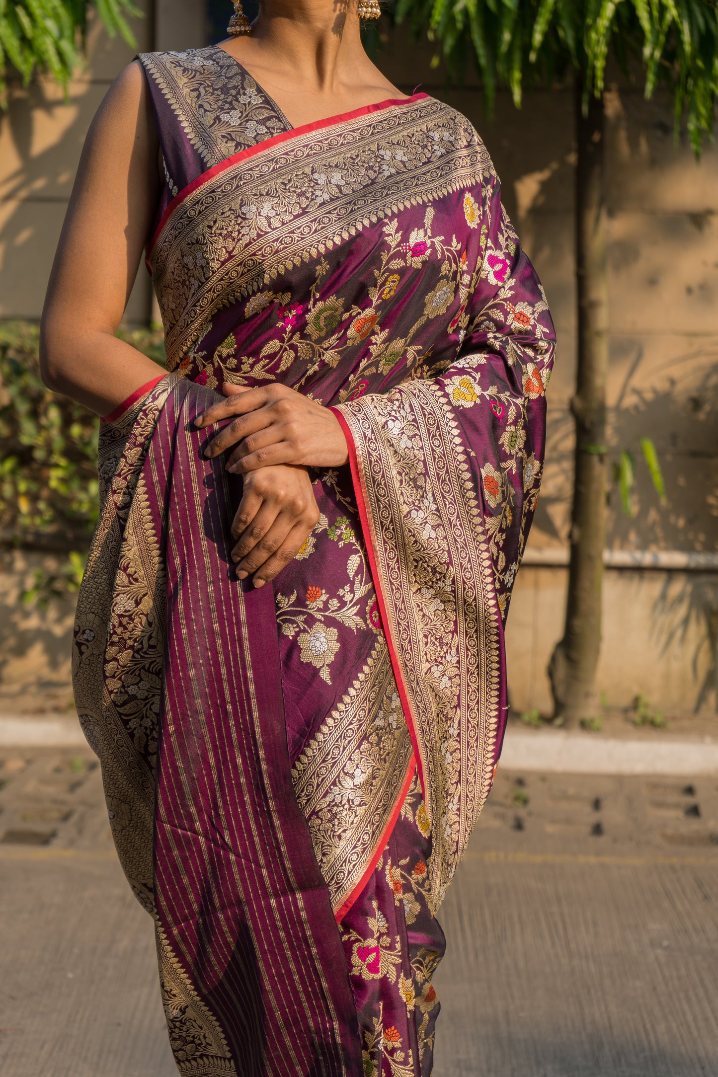 Purple Kadhua Jangla Katan Tissue Saree