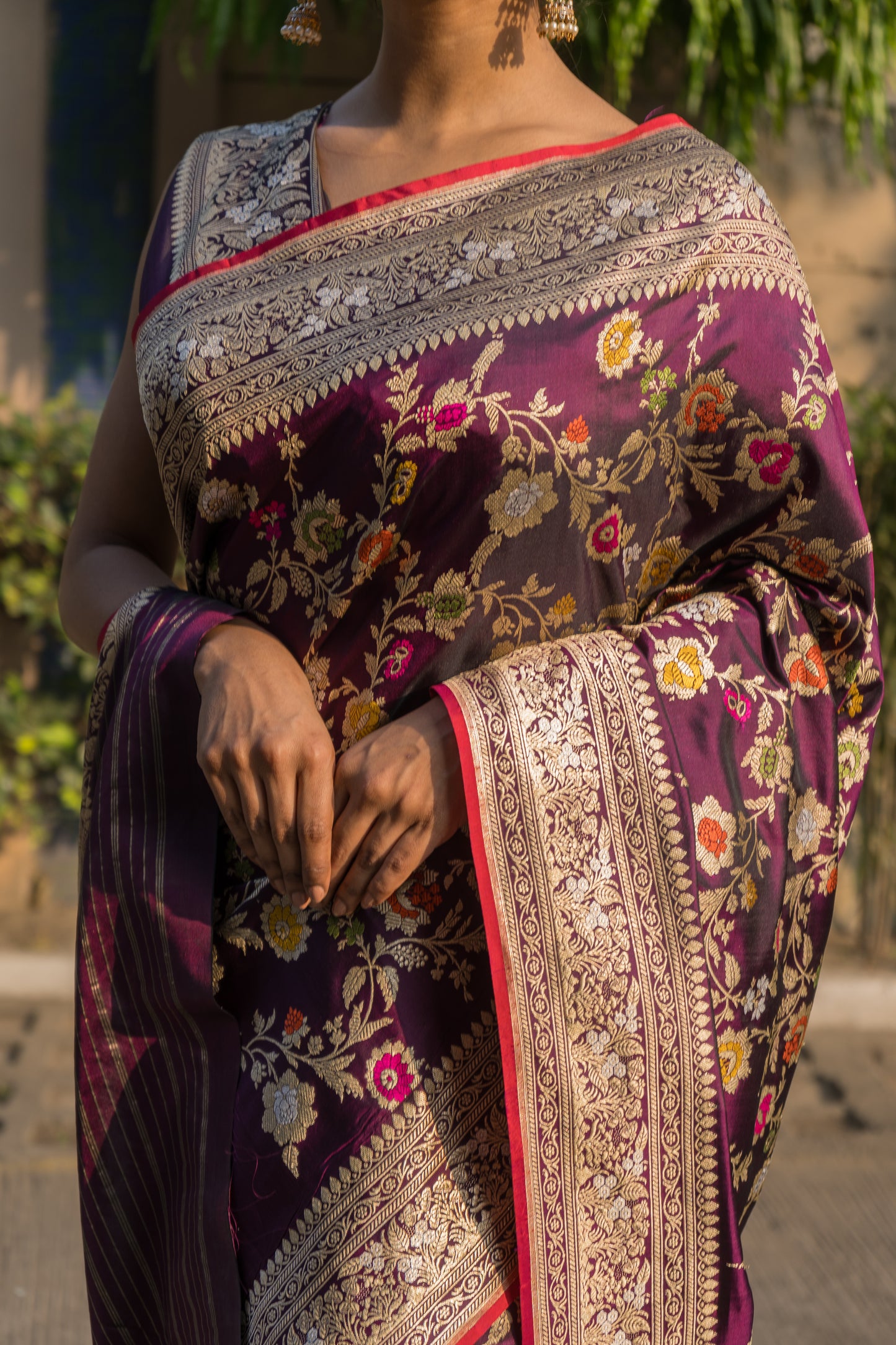 Purple Kadhua Jangla Katan Tissue Saree