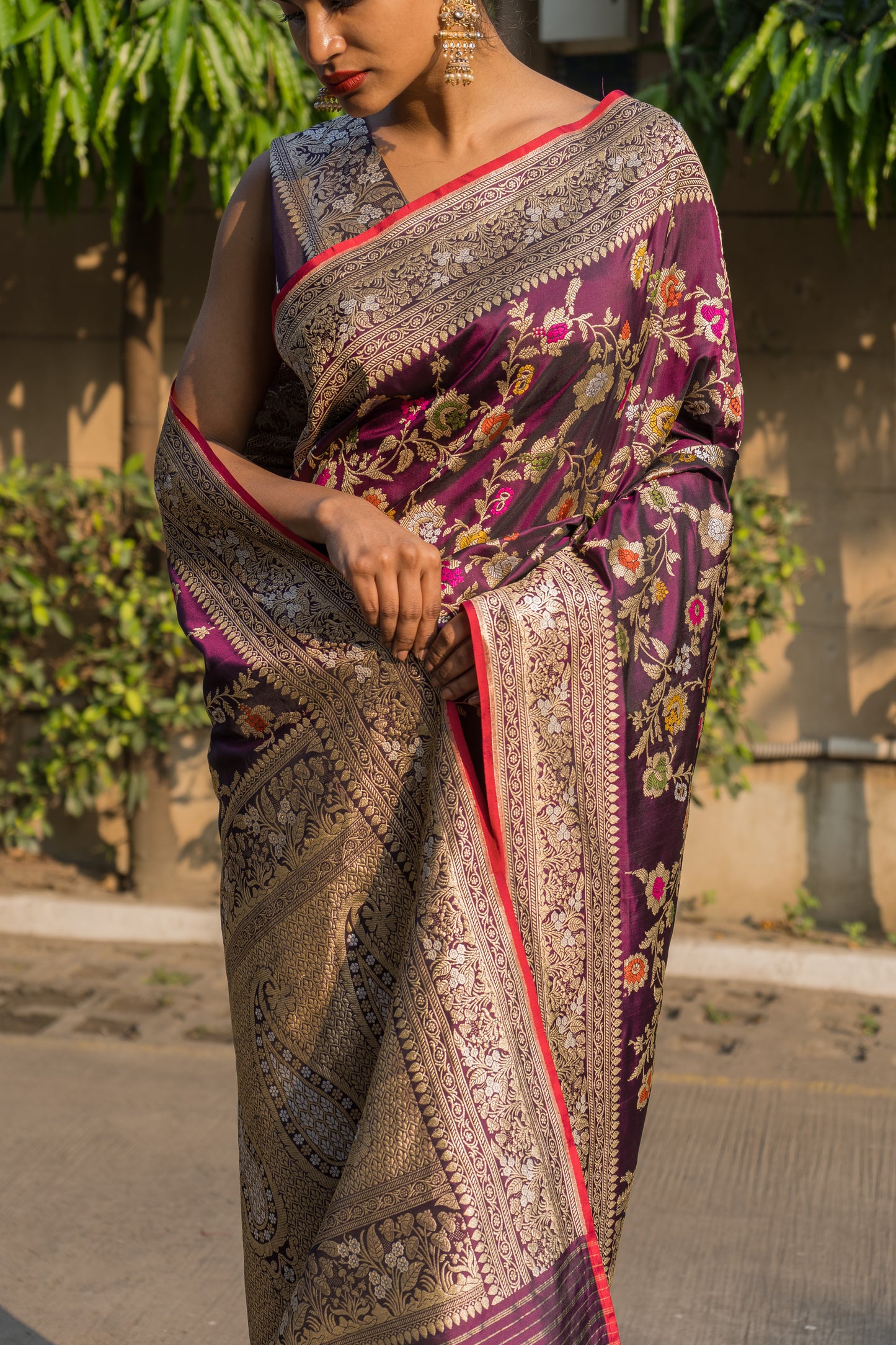 Purple Kadhua Jangla Katan Tissue Saree