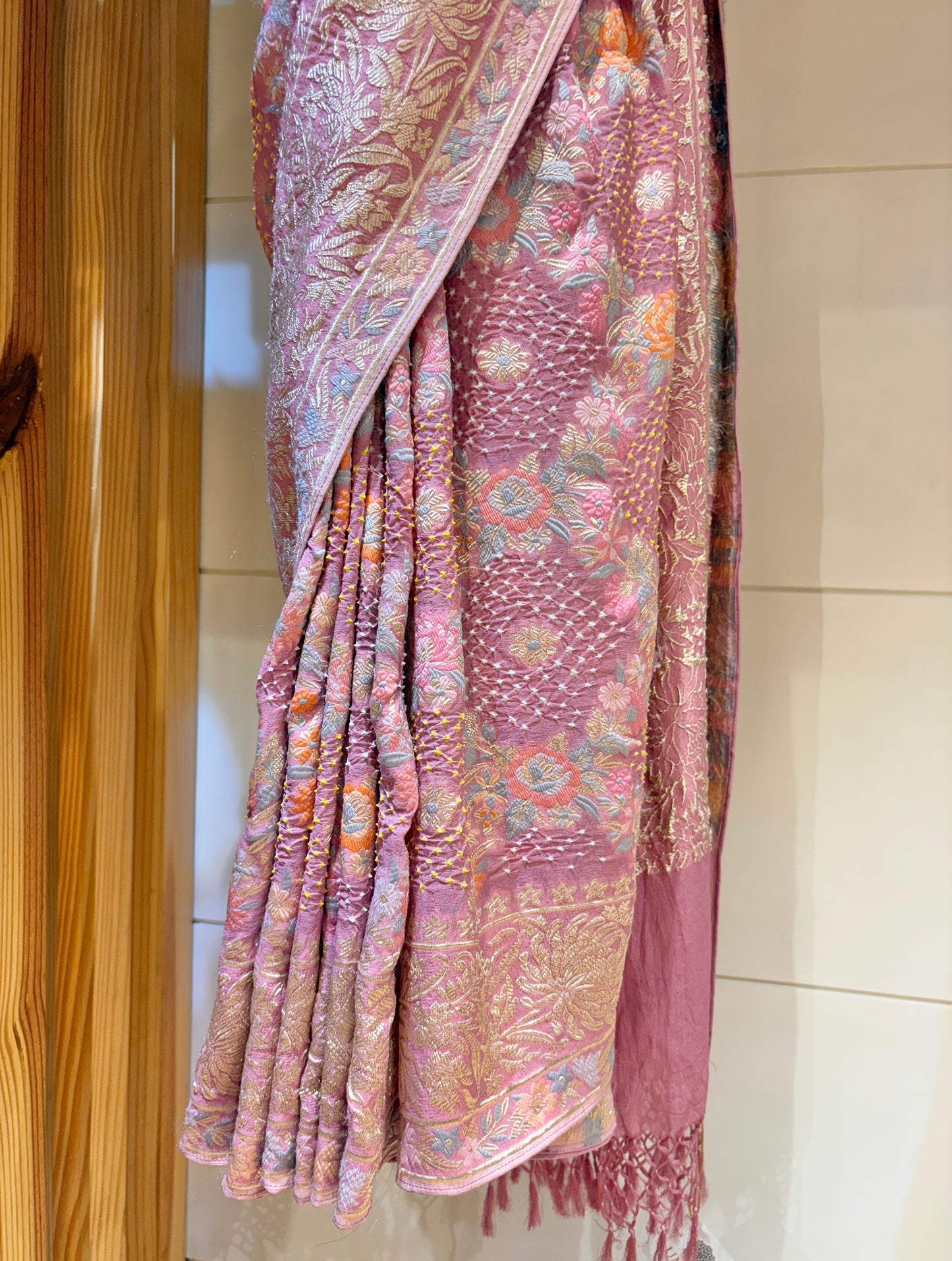 Parsi Jaal Georgette Lilac Bandhej Saree