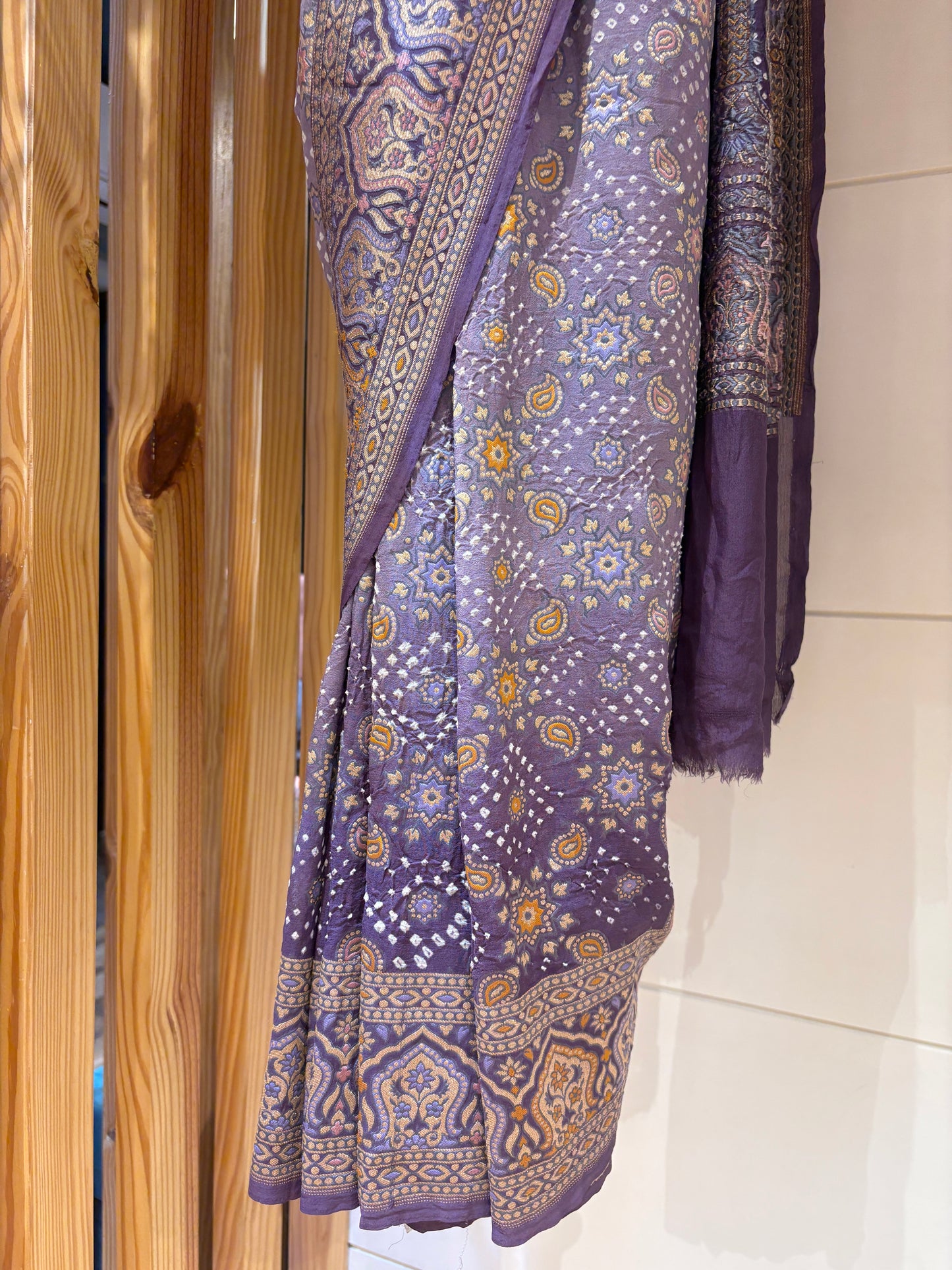 Ajrakh Weaving Purple Ombre Rai Dana Bandhej Saree