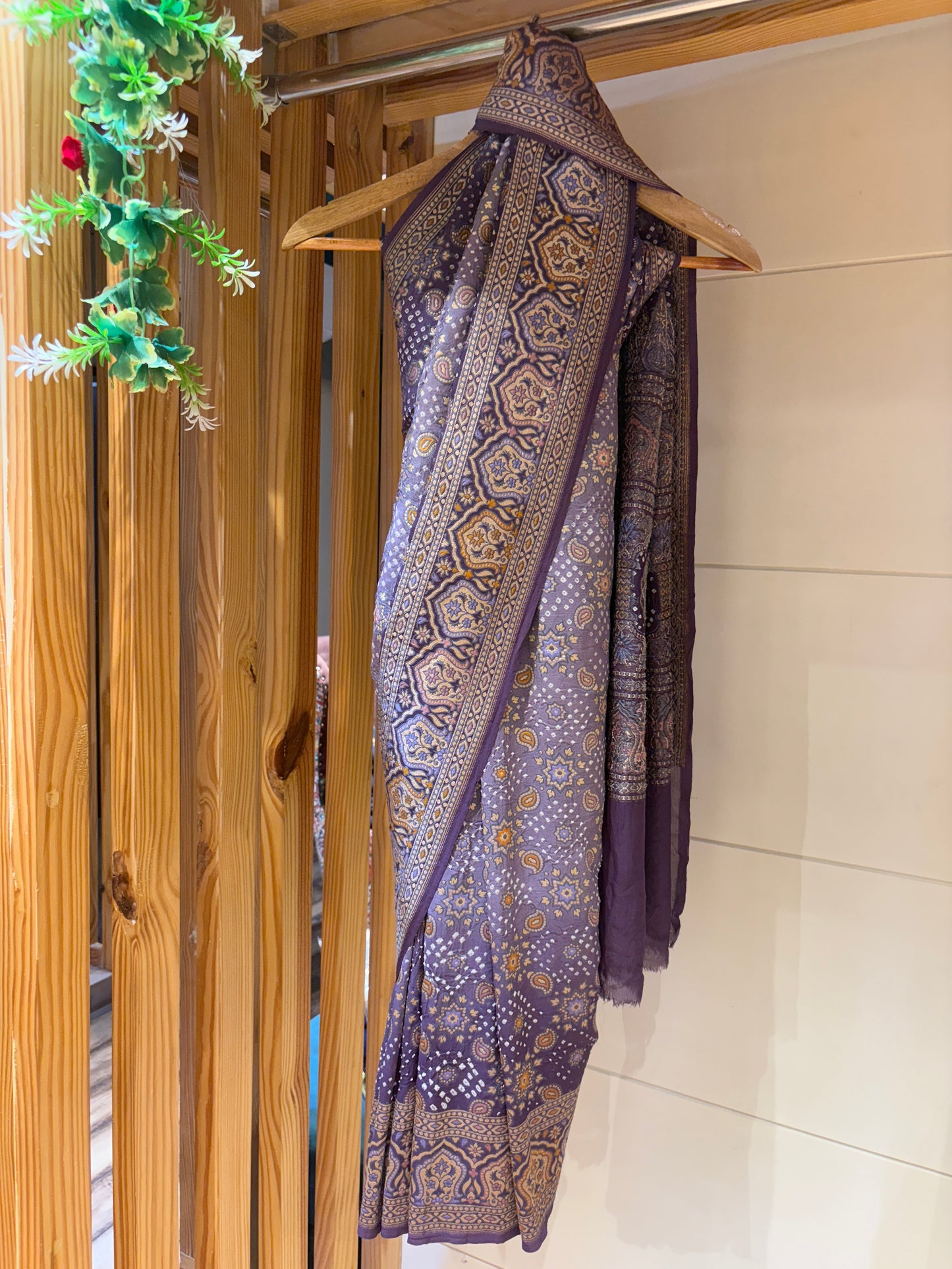 Ajrakh Weaving Purple Ombre Rai Dana Bandhej Saree