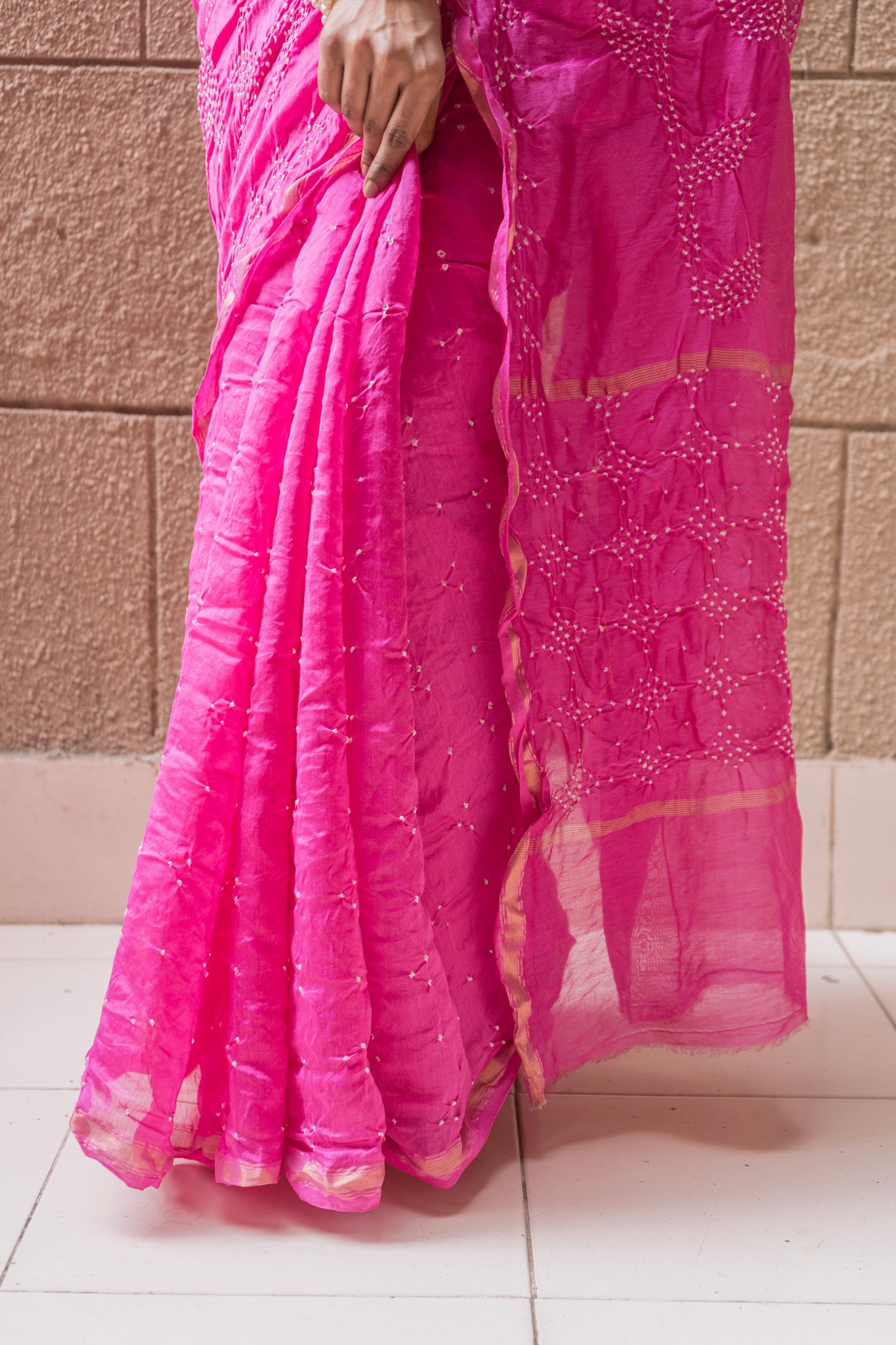 Chanderi Bandhej Pink Saree