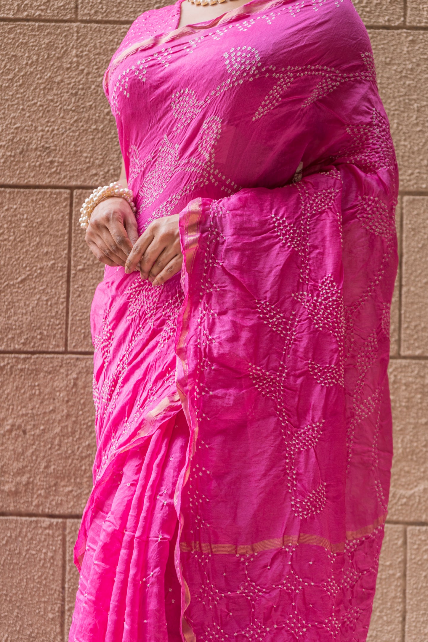 Chanderi Bandhej Pink Saree