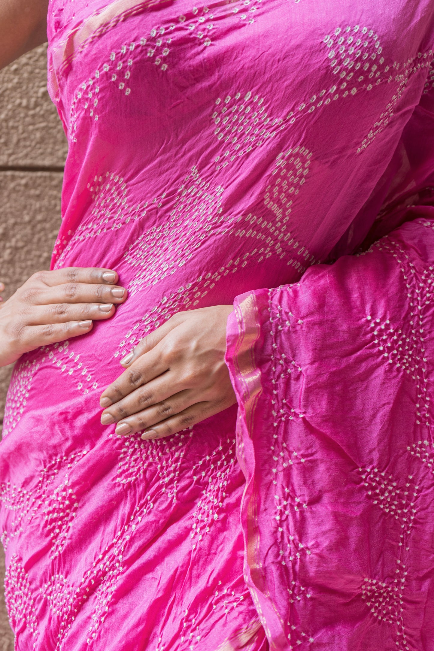 Chanderi Bandhej Pink Saree