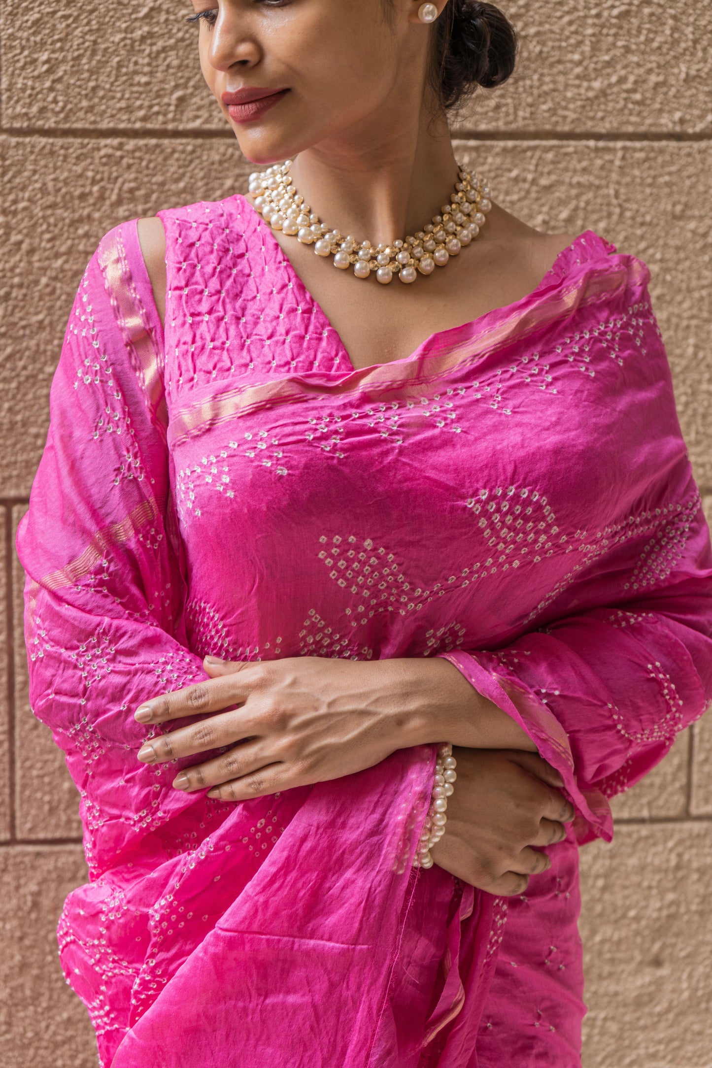 Chanderi Bandhej Pink Saree