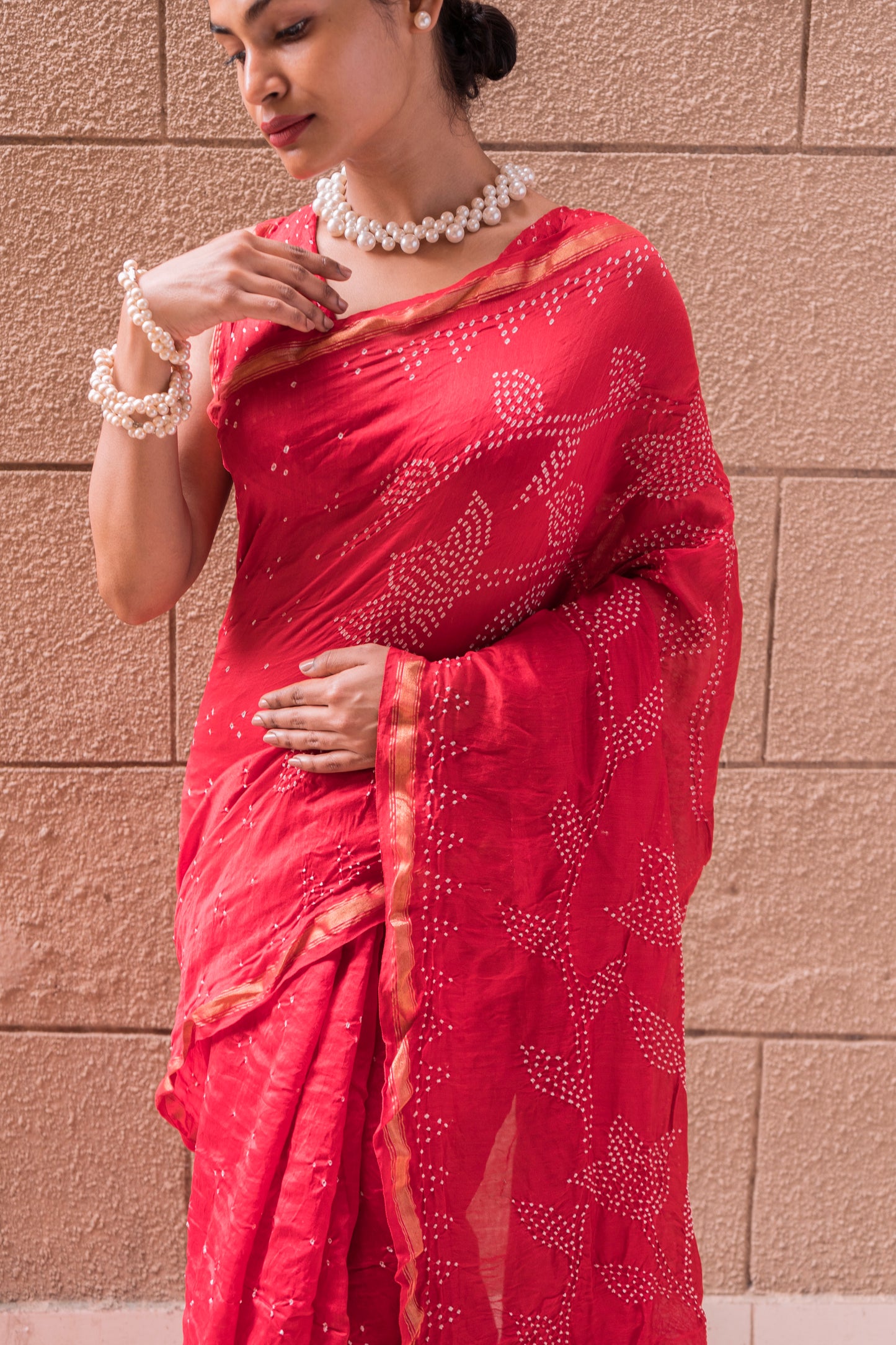 Chanderi Bandhej Red Saree