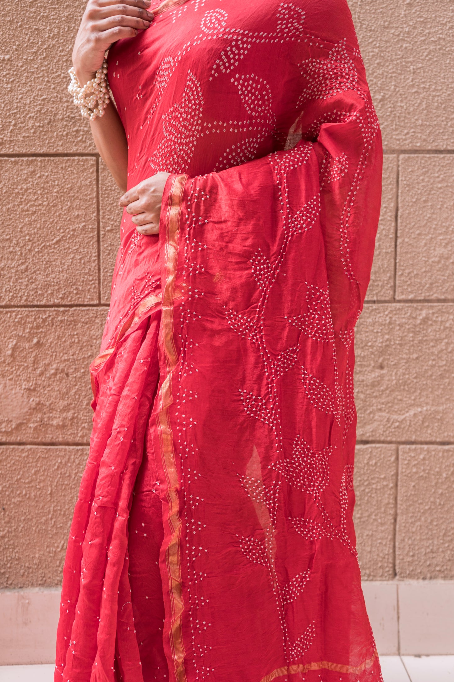 Chanderi Bandhej Red Saree