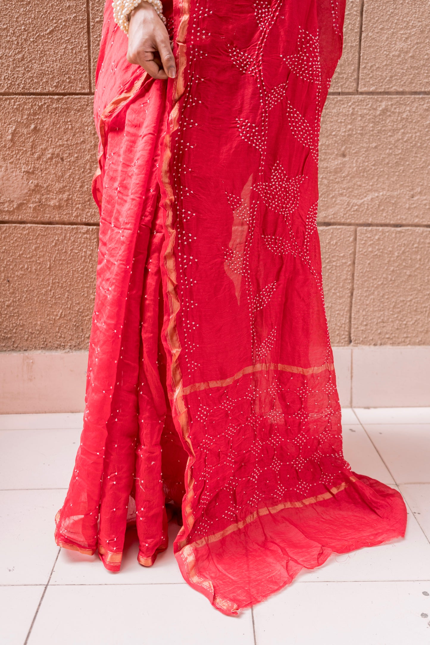 Chanderi Bandhej Red Saree