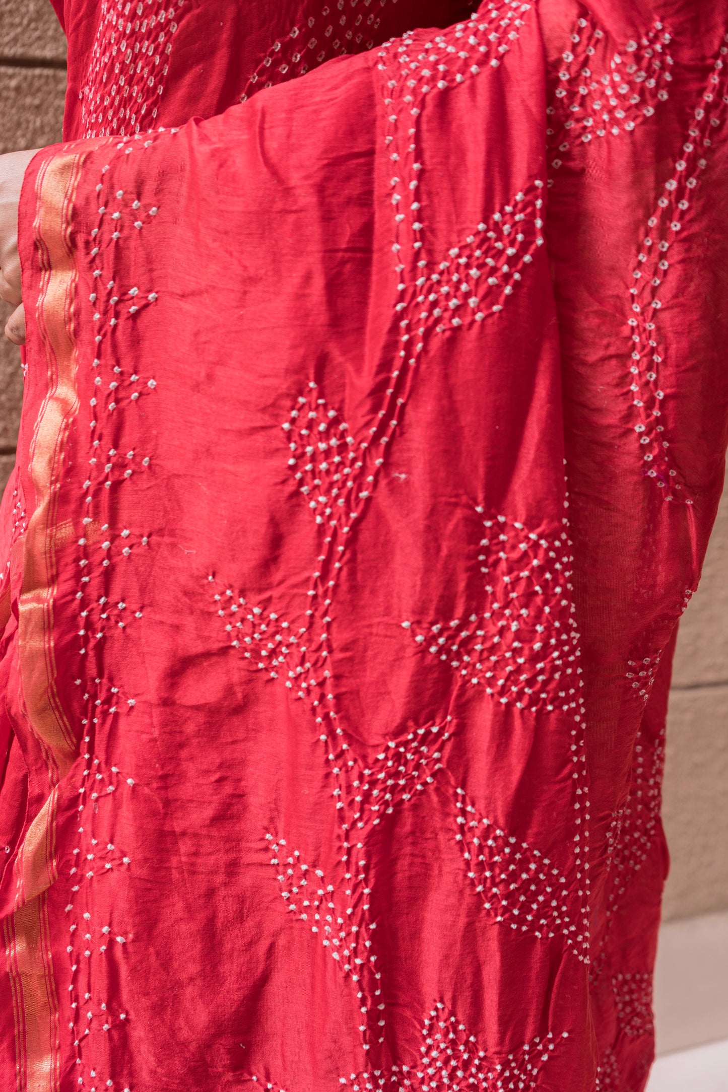 Chanderi Bandhej Red Saree