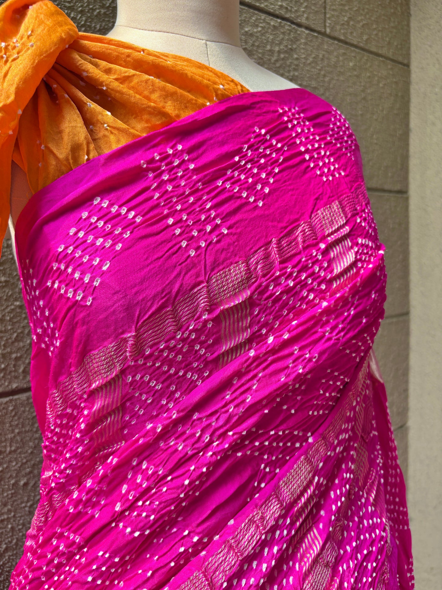 Gajji Rai Dana Ombre Pink-Red-Orange Bandhej Saree