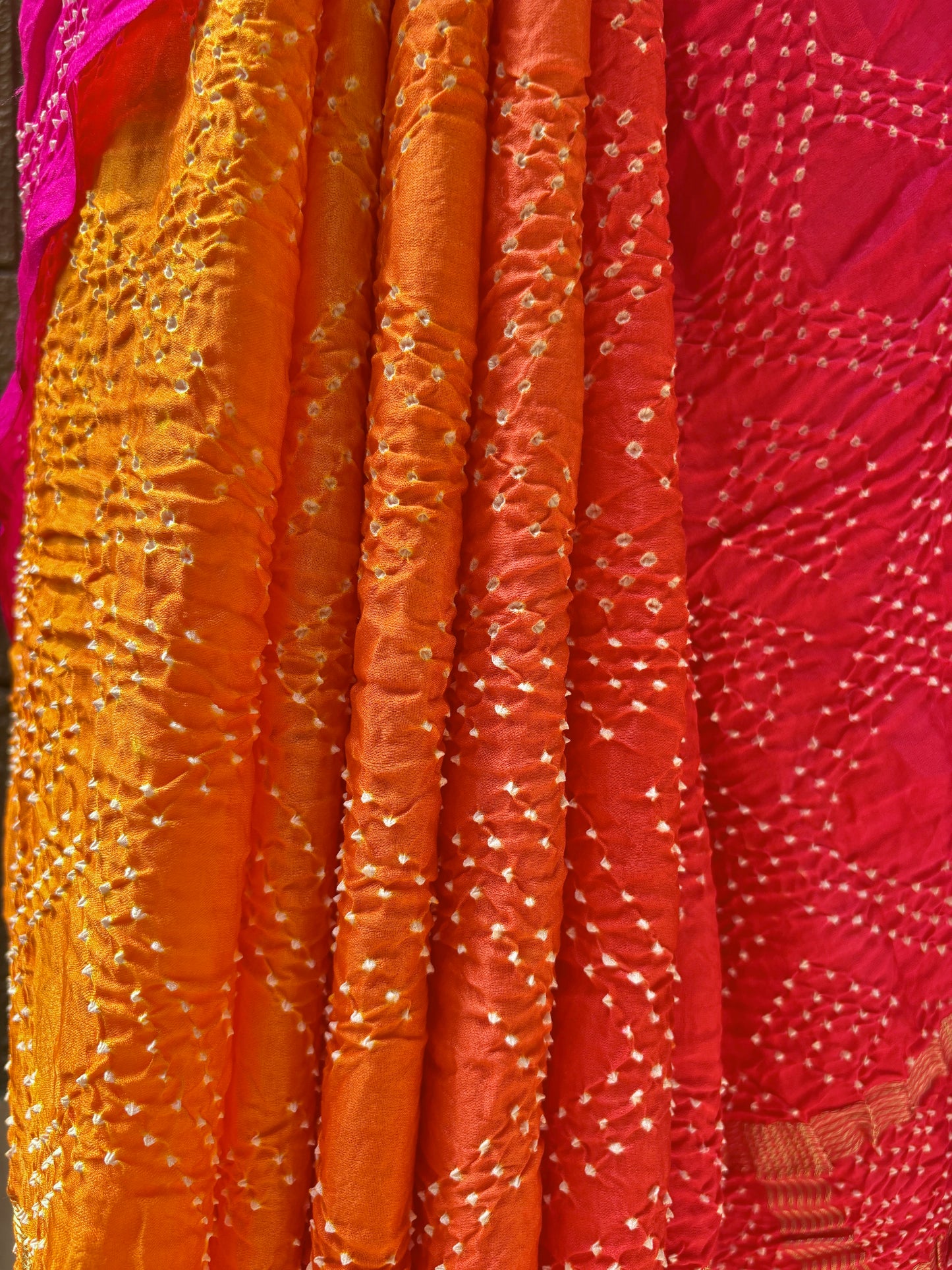 Gajji Rai Dana Ombre Pink-Red-Orange Bandhej Saree