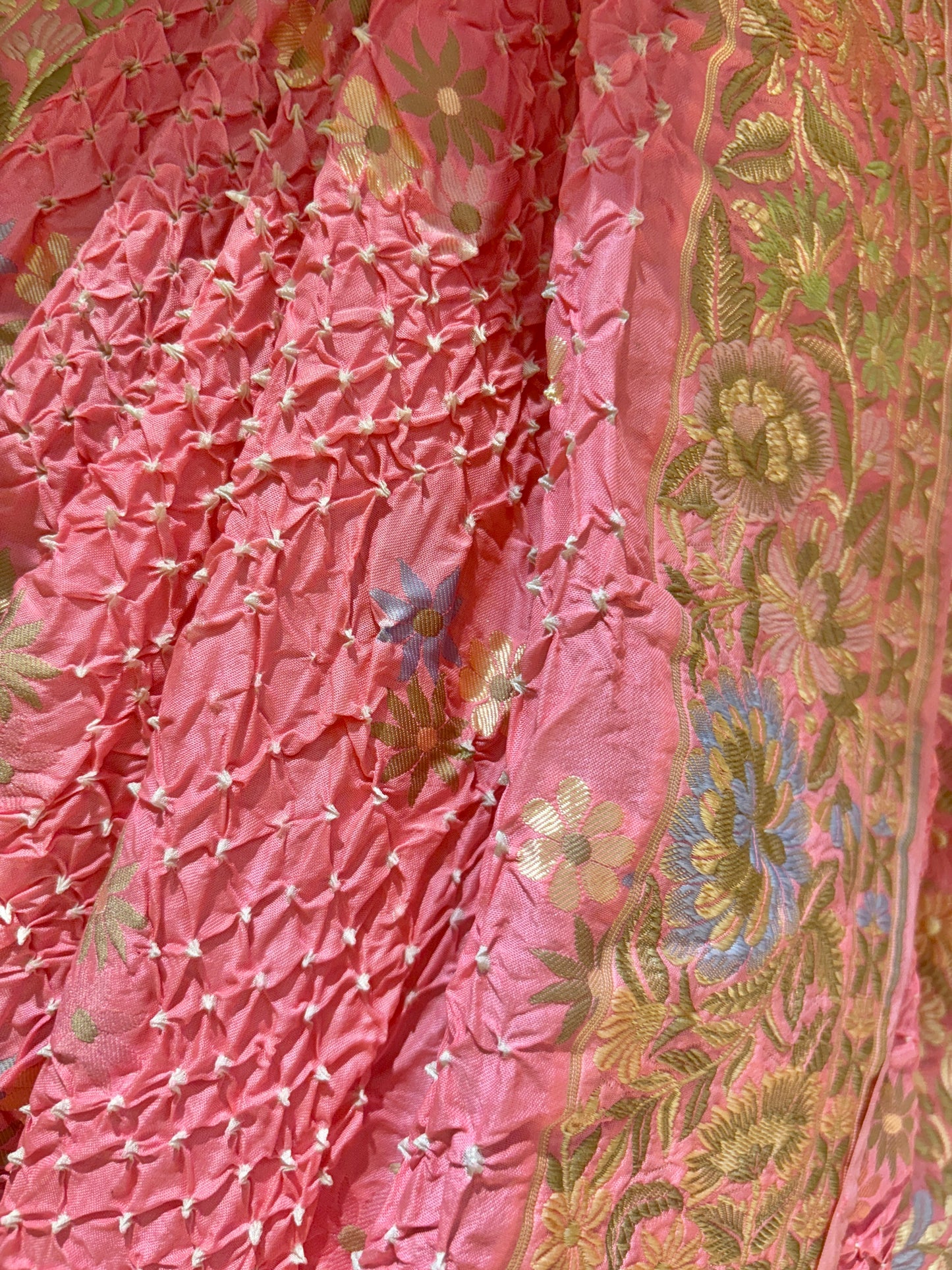 Parsi Booti Rai Dana Baby Pink Bandhej Saree