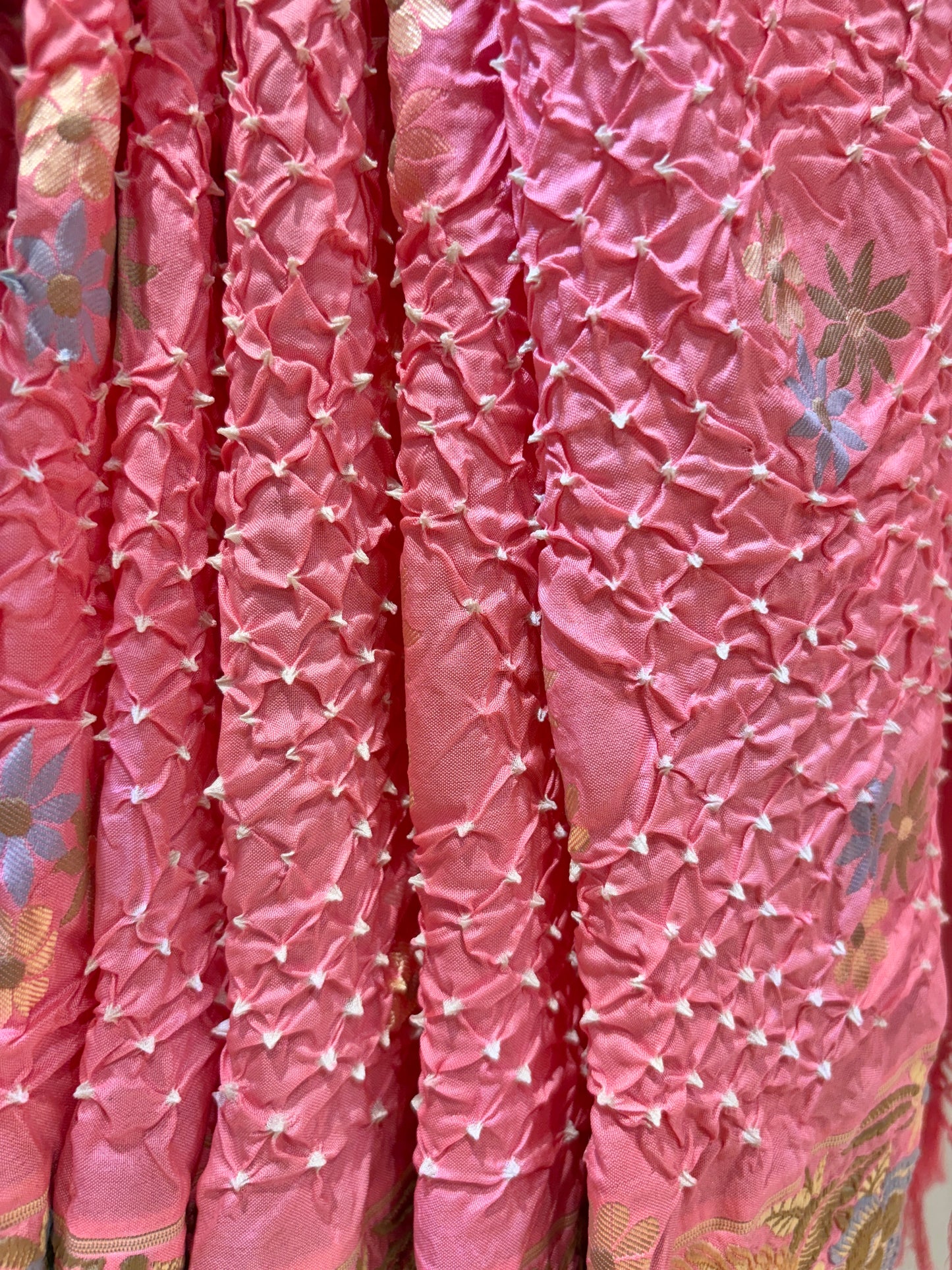 Parsi Booti Rai Dana Baby Pink Bandhej Saree