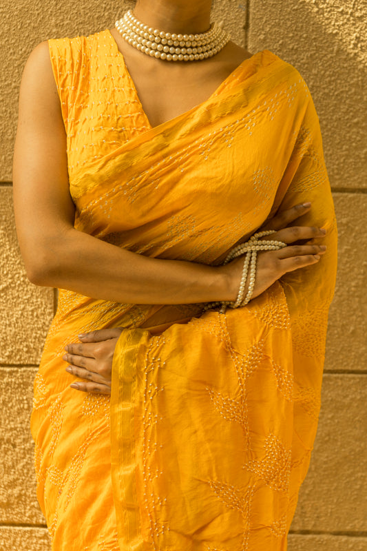 Chanderi Bandhej Yellow Saree