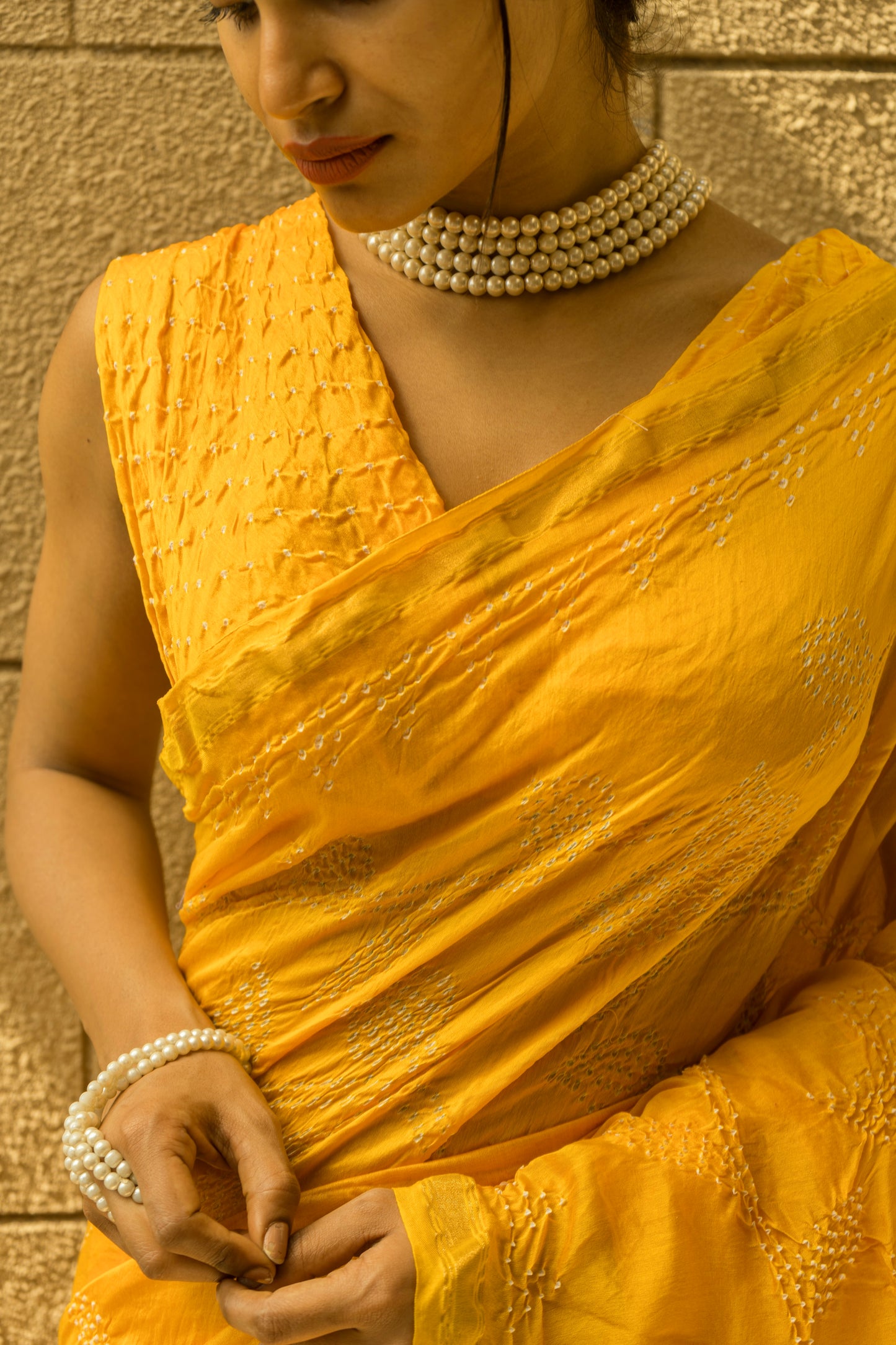 Chanderi Bandhej Yellow Saree