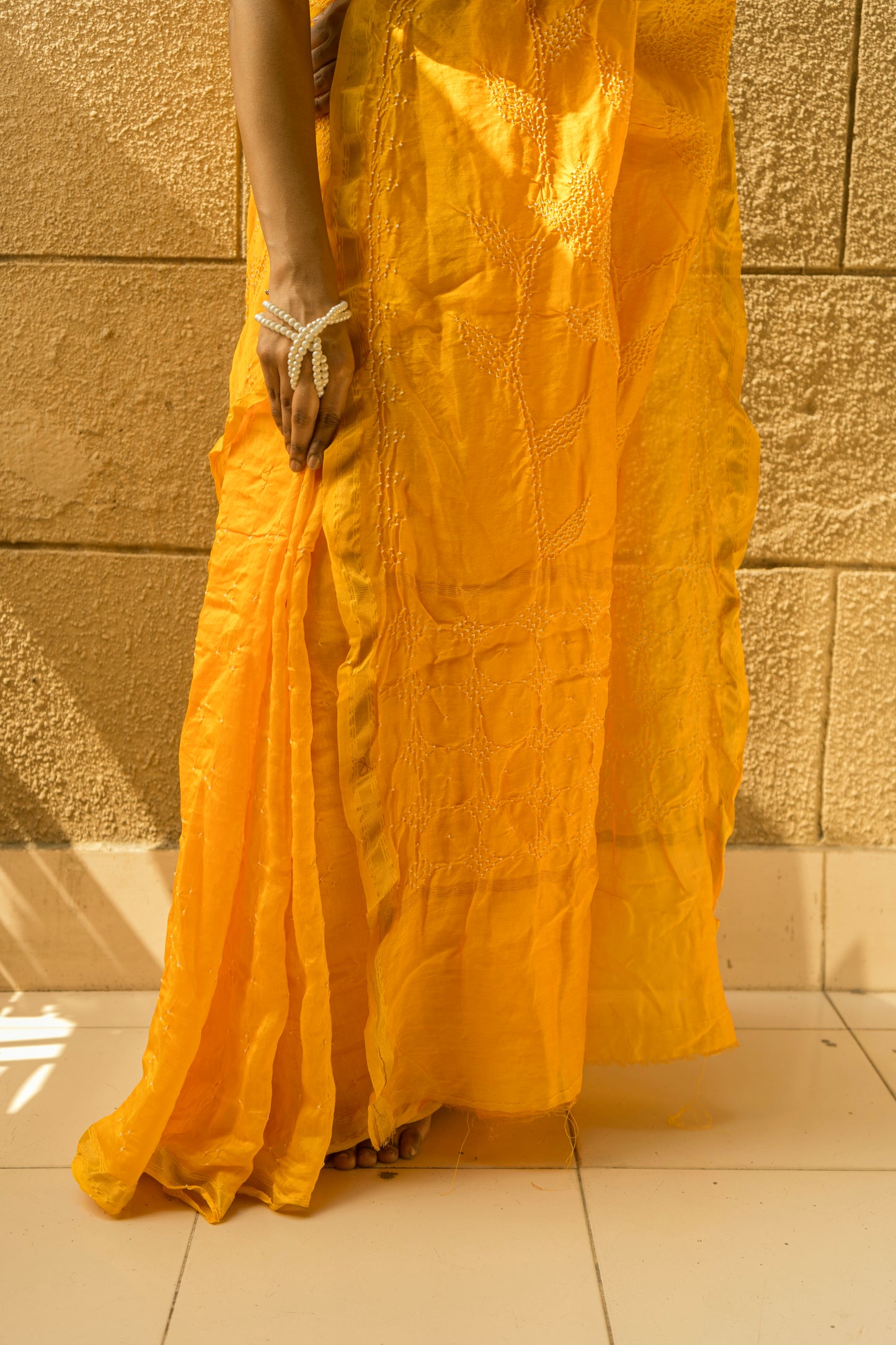 Chanderi Bandhej Yellow Saree