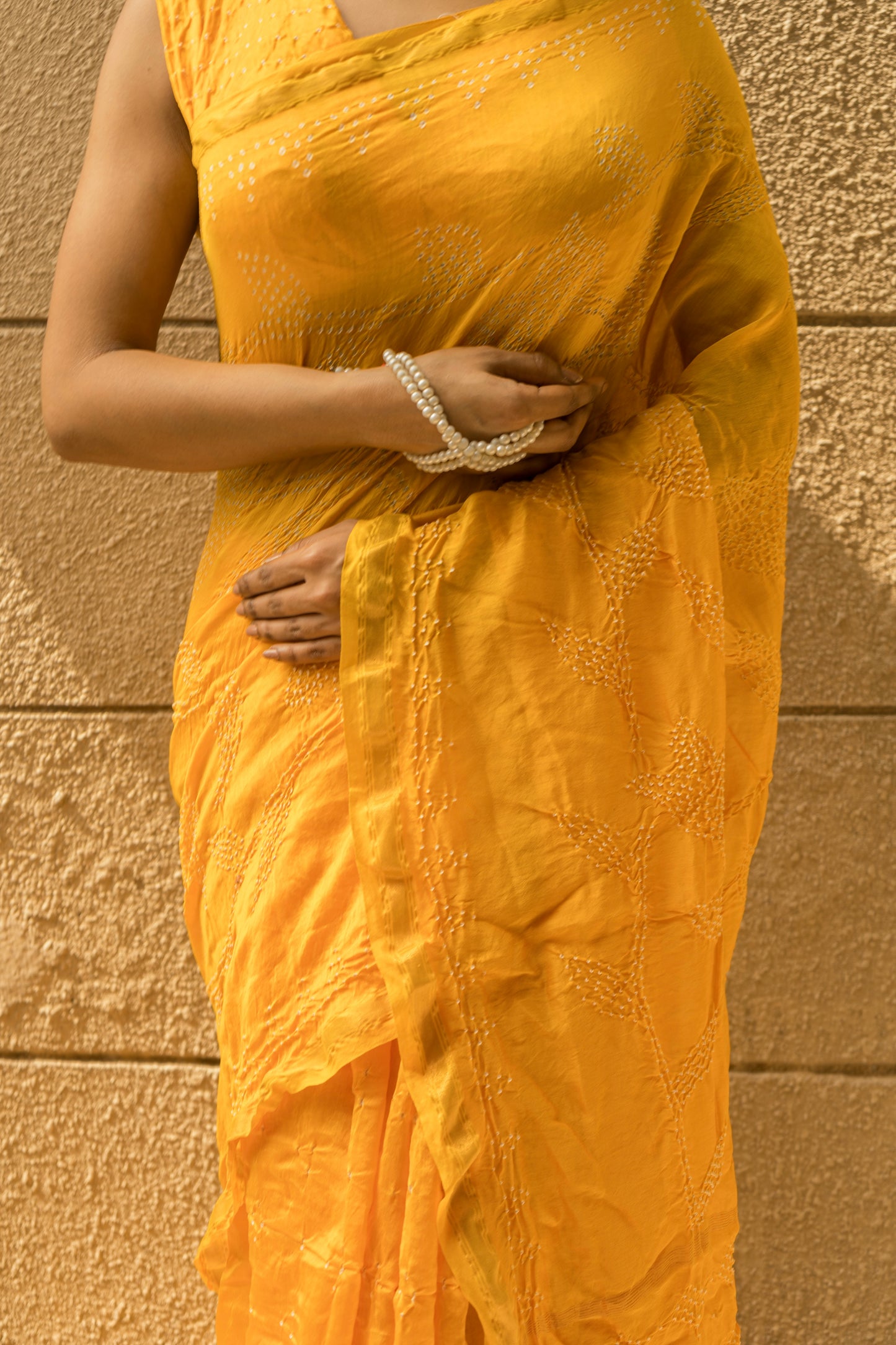 Chanderi Bandhej Yellow Saree