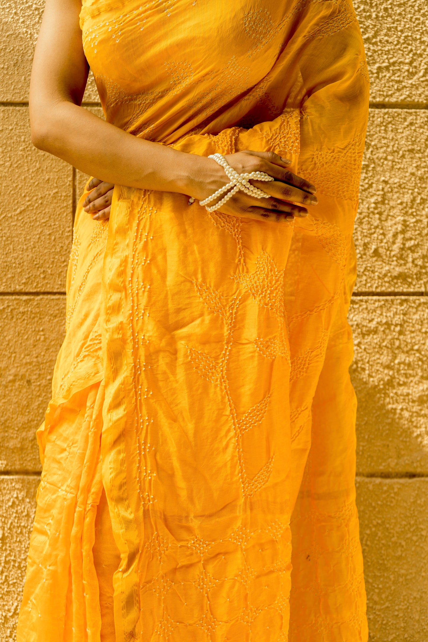 Chanderi Bandhej Yellow Saree