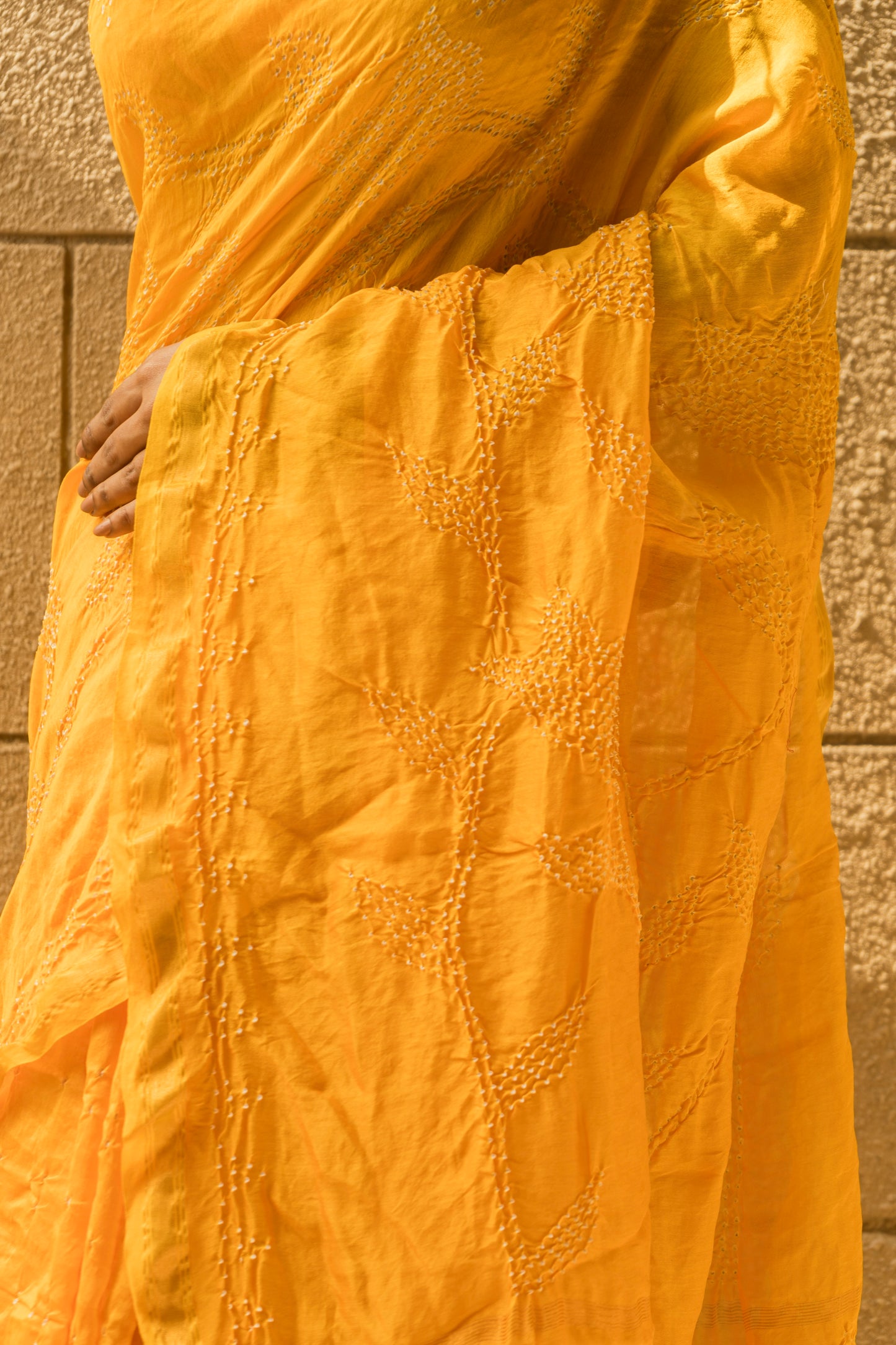 Chanderi Bandhej Yellow Saree