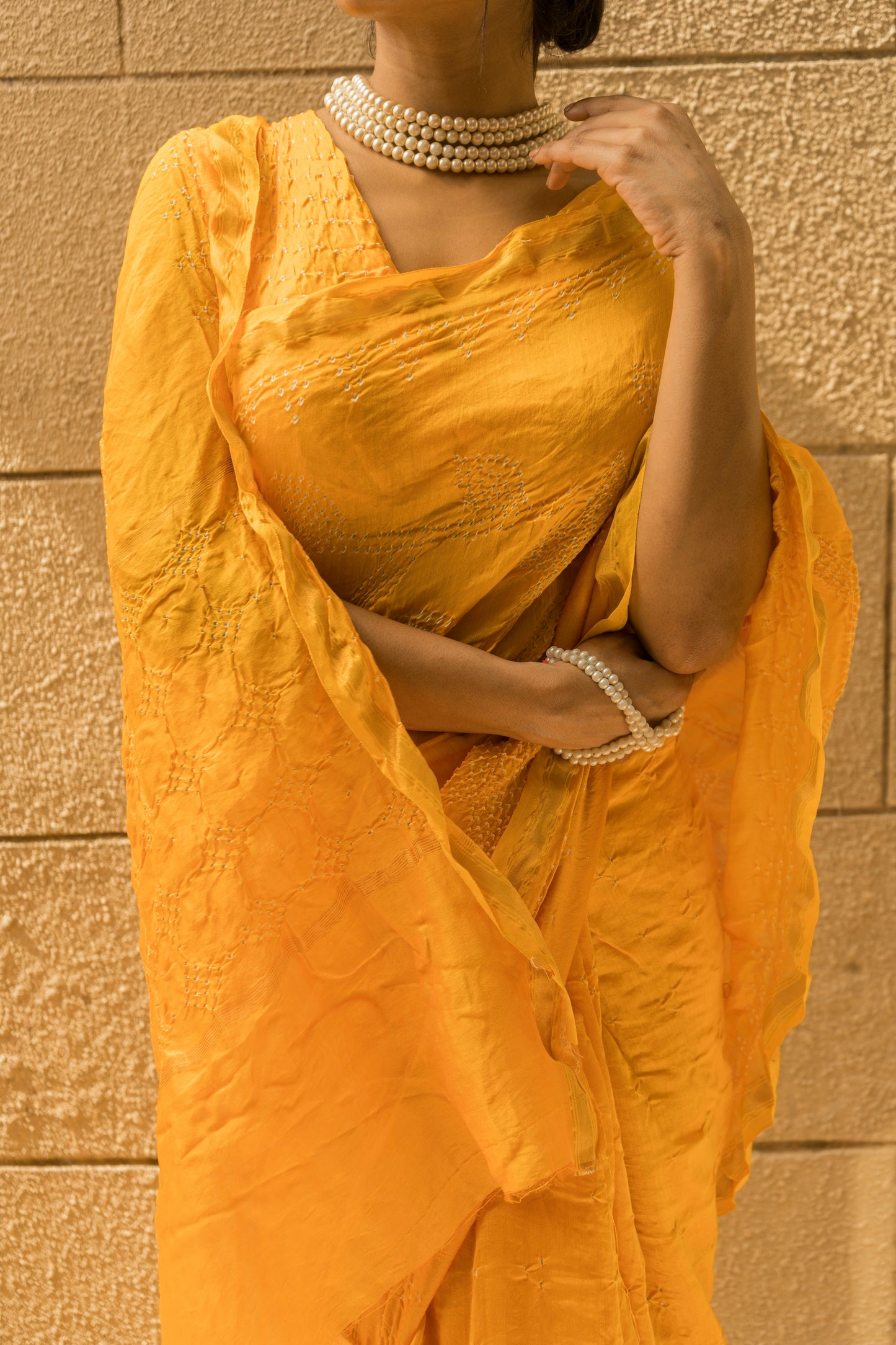 Chanderi Bandhej Yellow Saree