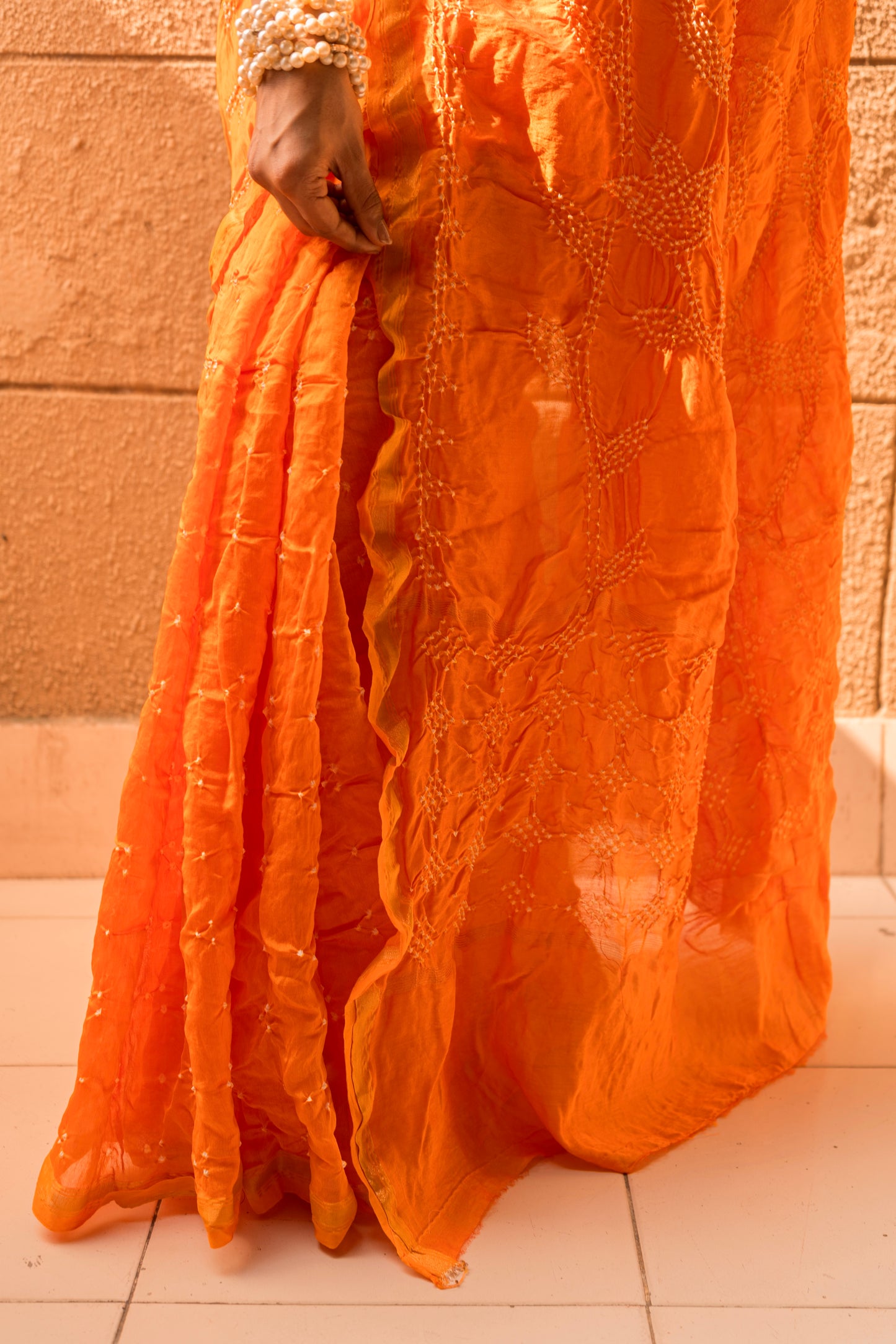 Chanderi Bandhej Orangish Yellow Saree