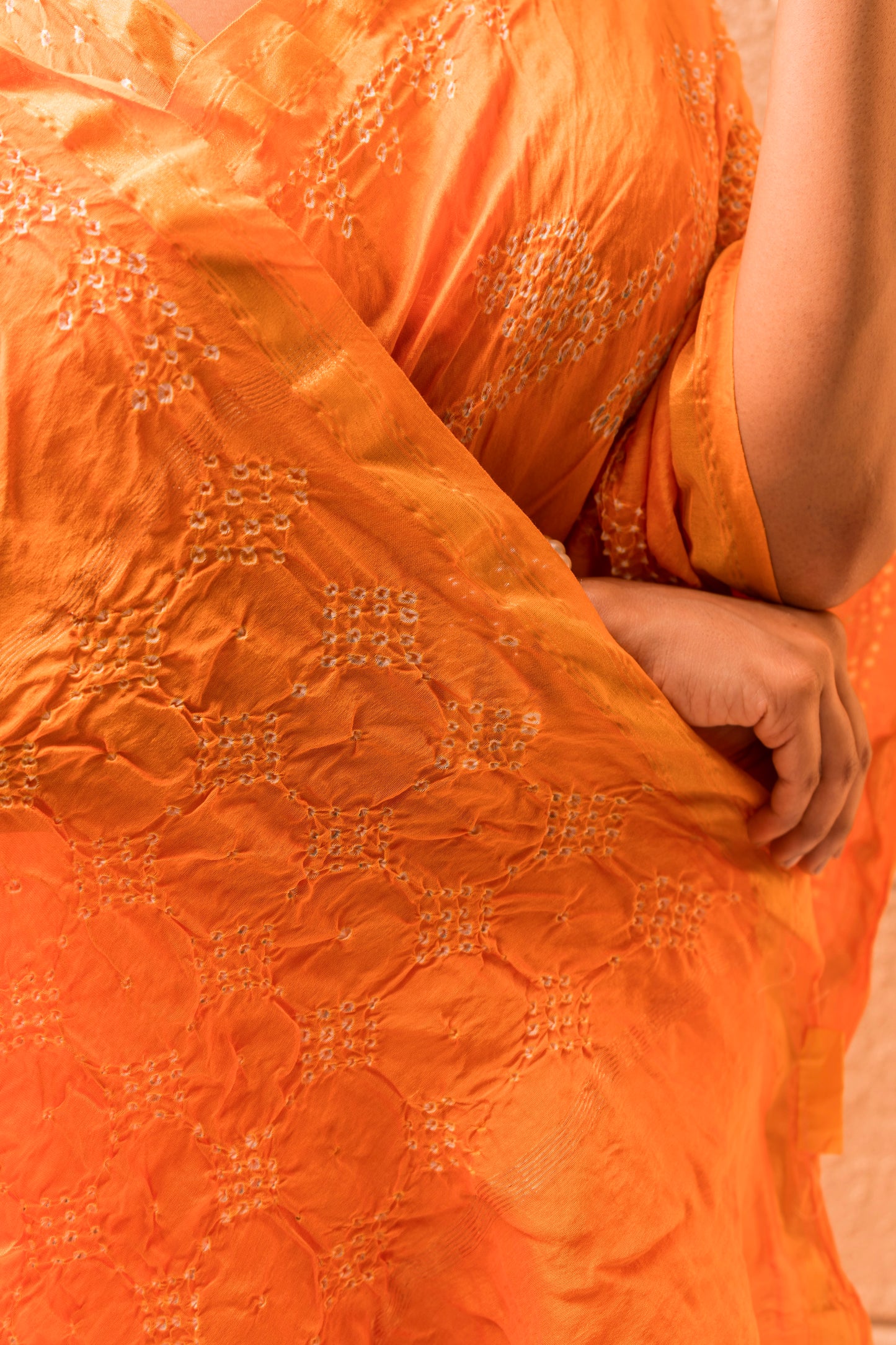 Chanderi Bandhej Orangish Yellow Saree