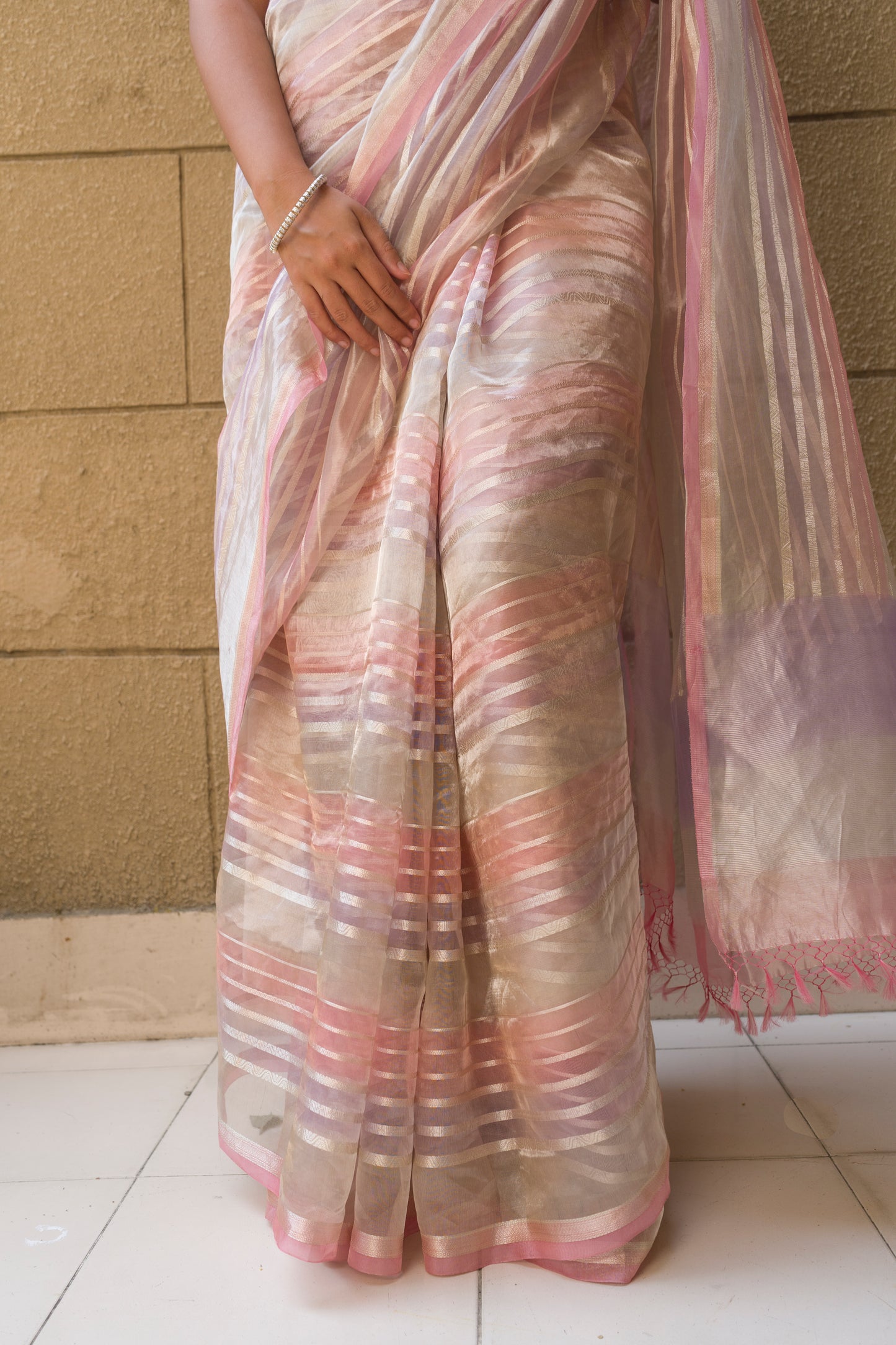 Tissue Stripes Rangkat Shades of Pink Saree