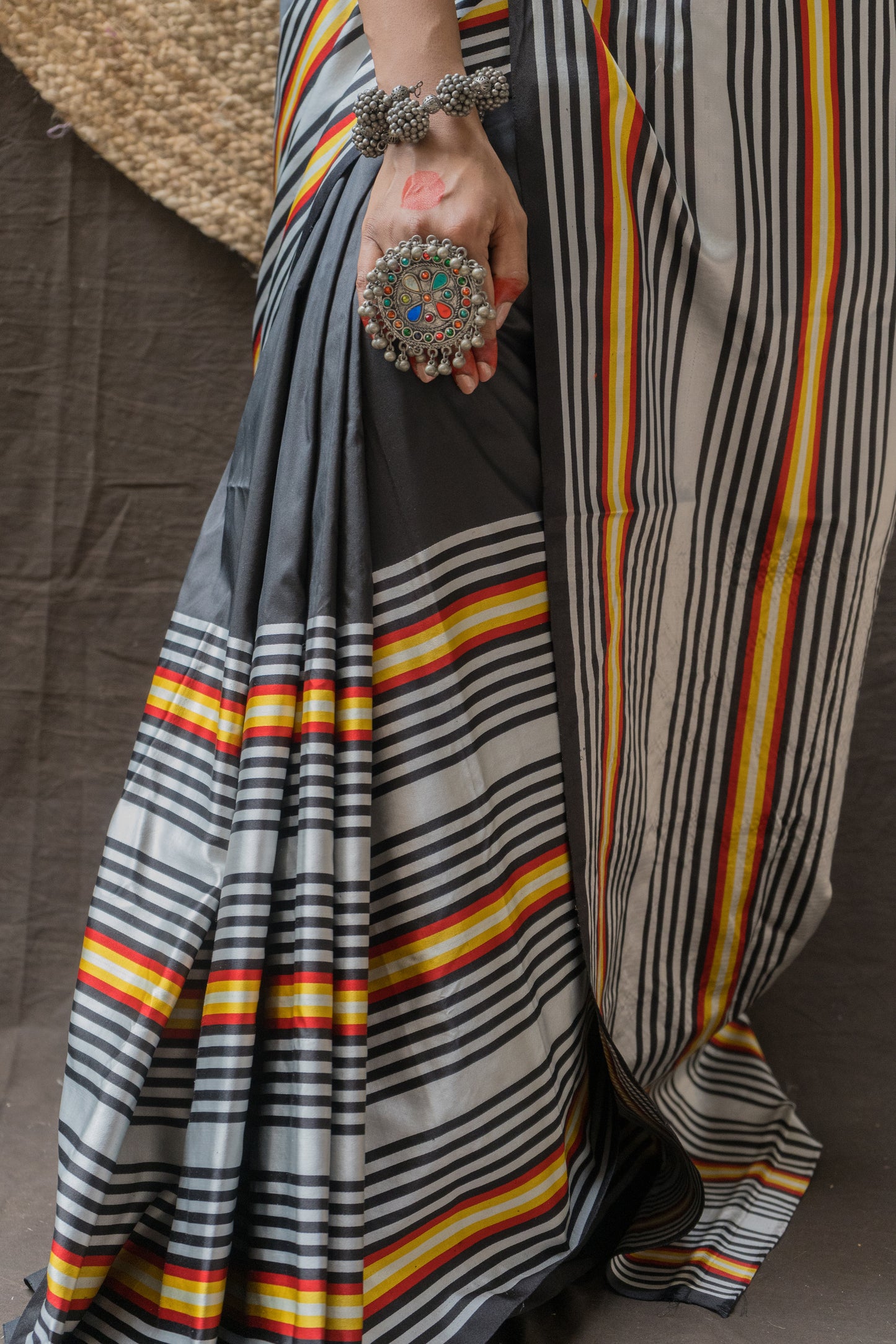 Mashru Stripes Black Handloom Saree