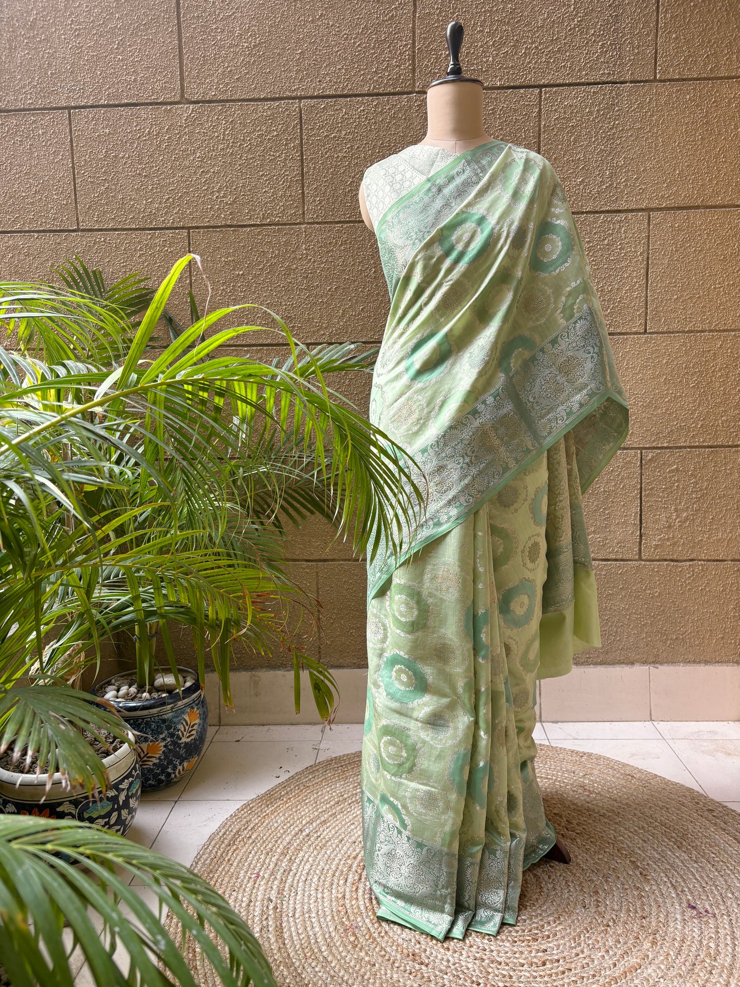 H/L Chiniya Rangkat Saree (Pastel Green)