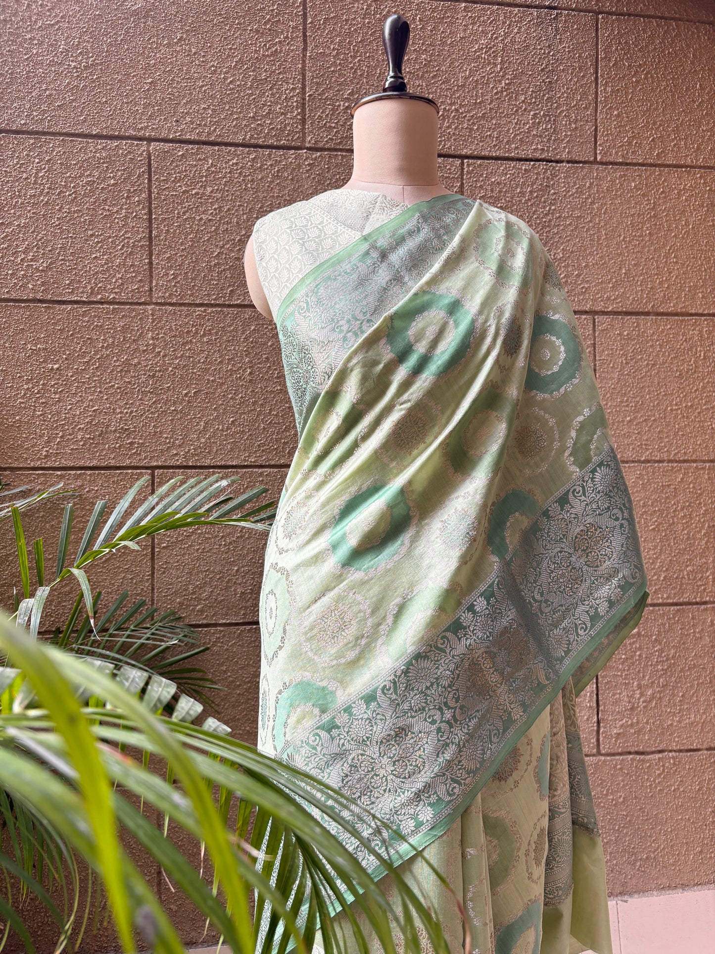 H/L Chiniya Rangkat Saree (Pastel Green)