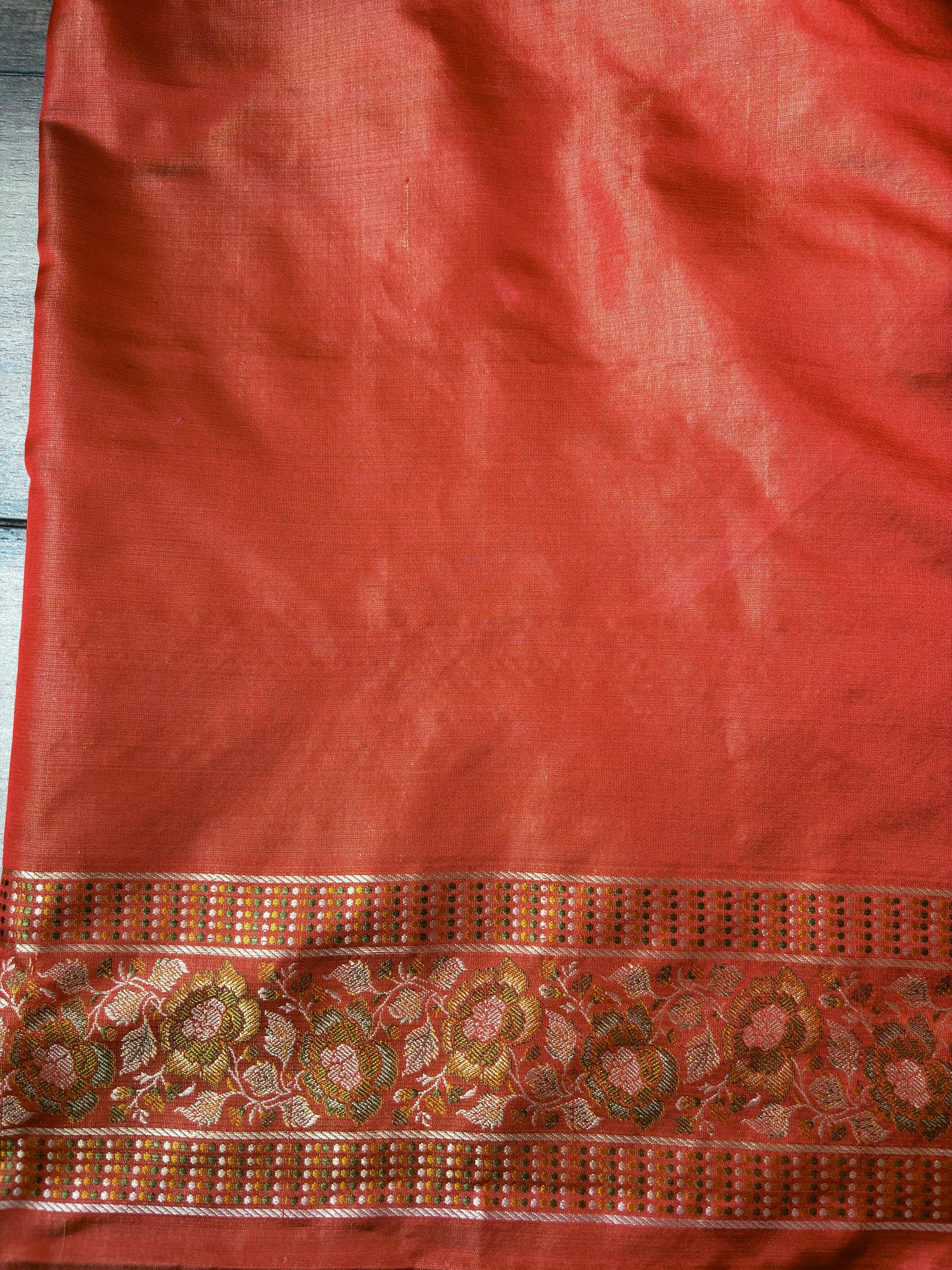 Red Floral Tanchoi Saree