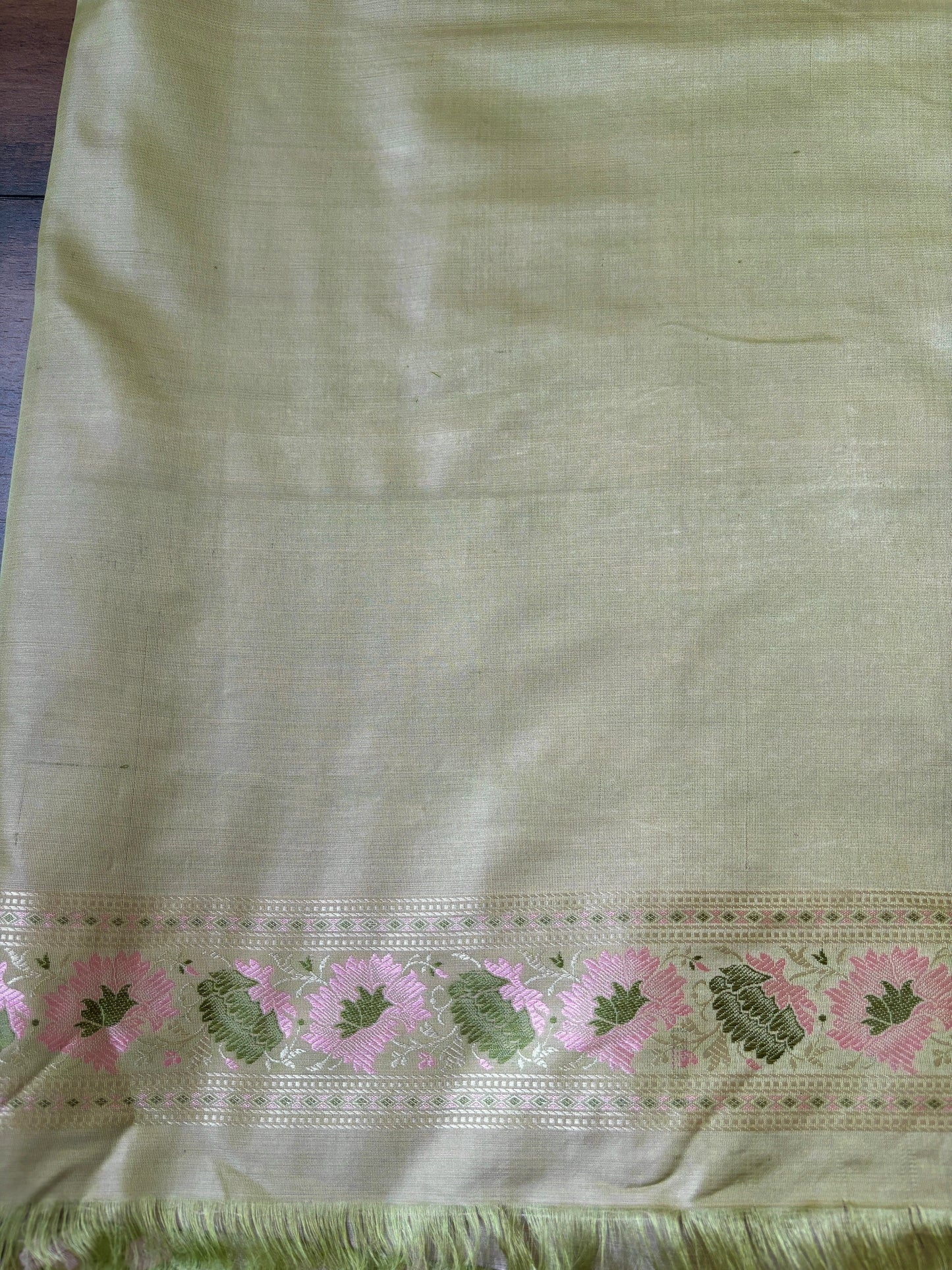 Mint Green - Baby Pink Floral Tanchoi Saree