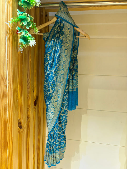 Blue Bandhej Dual Weave Saree