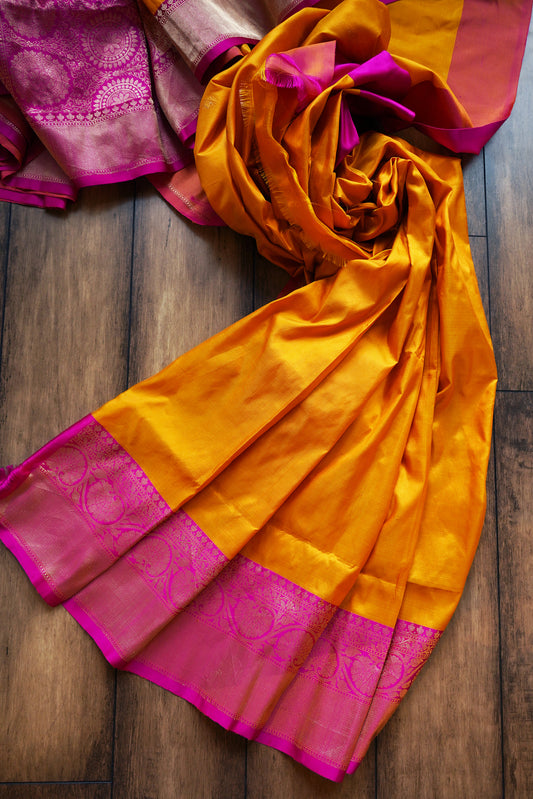 Handloom Katan Booti Haldi Saree