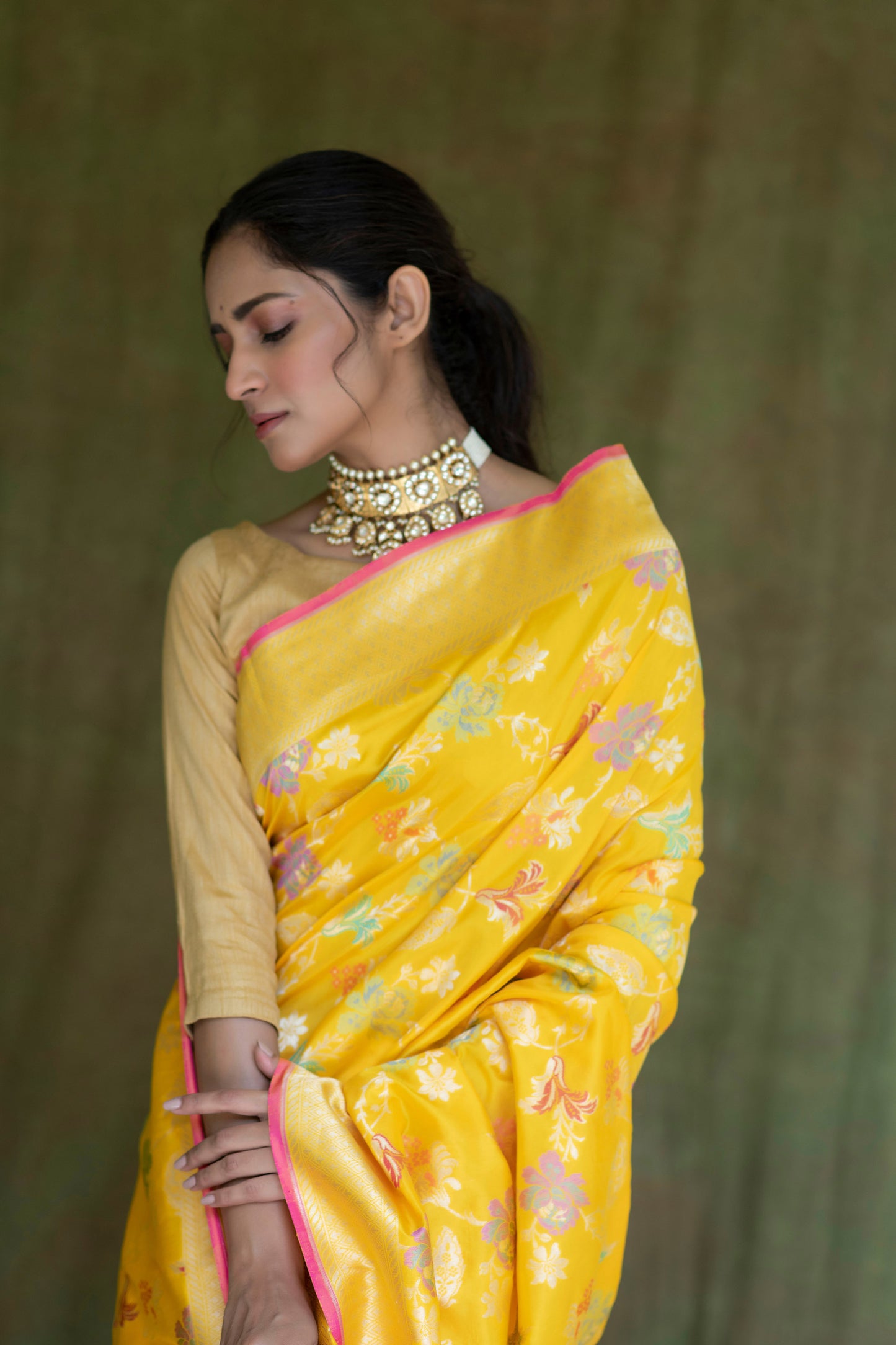 Katan Multi-Meena Silk Saree (Yellow)